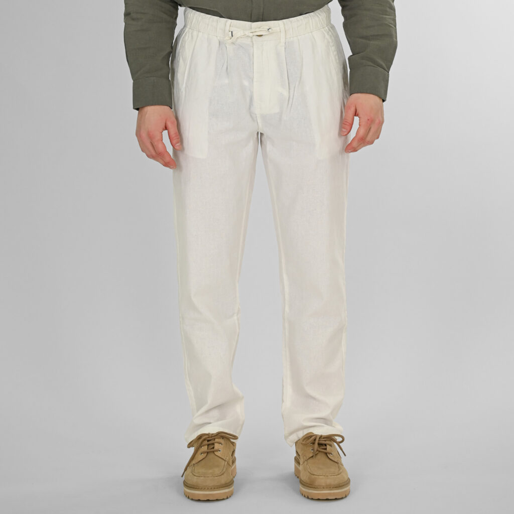261RCP-4090 Chinos Linen Blend Pants with Elastic Waistband Linen White