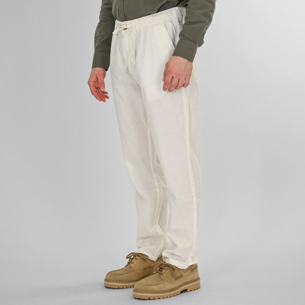 261RCP-4090 Chinos Linen Blend Pants with Elastic Waistband Linen White