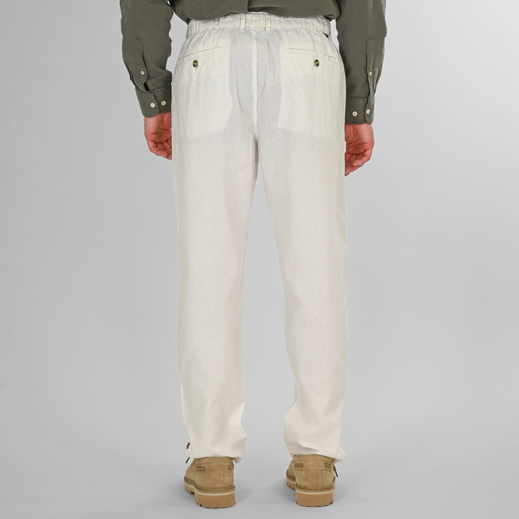 261RCP-4090 Chinos Linen Blend Pants with Elastic Waistband Linen White
