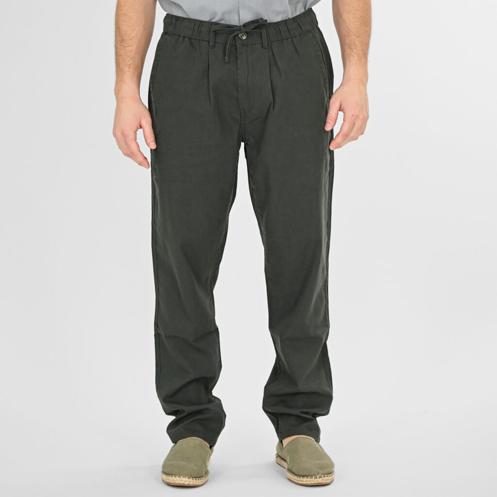261RCP-4090 Chinos Linen Blend Pants with Elastic Waistband Midnight Moss