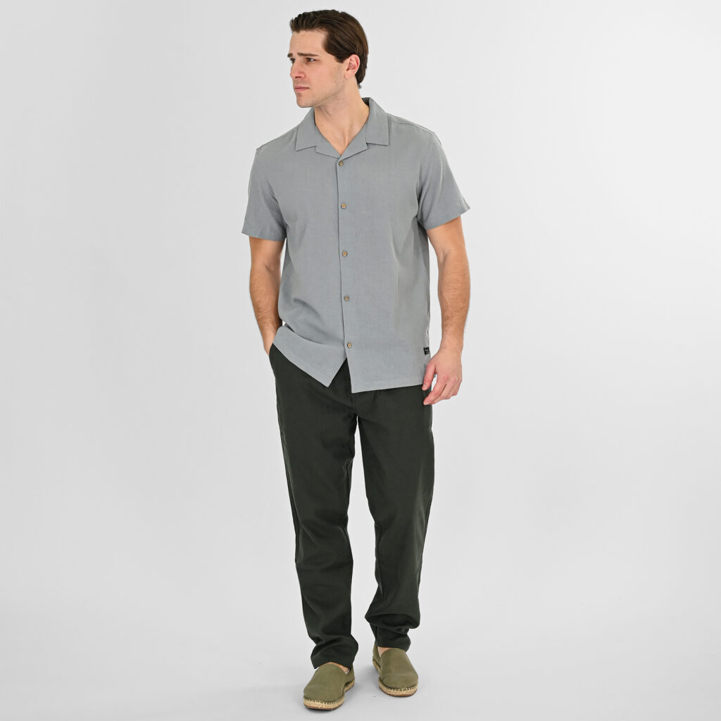 261RCP-4090 Chinos Linen Blend Pants with Elastic Waistband Midnight Moss
