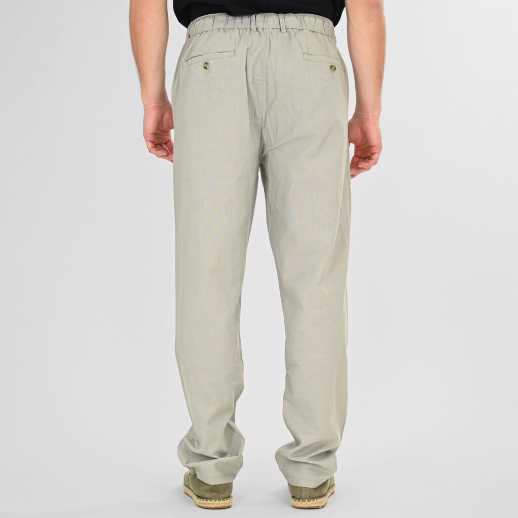 261RCP-4090 Chinos Linen Blend Pants with Elastic Waistband Smoke Green