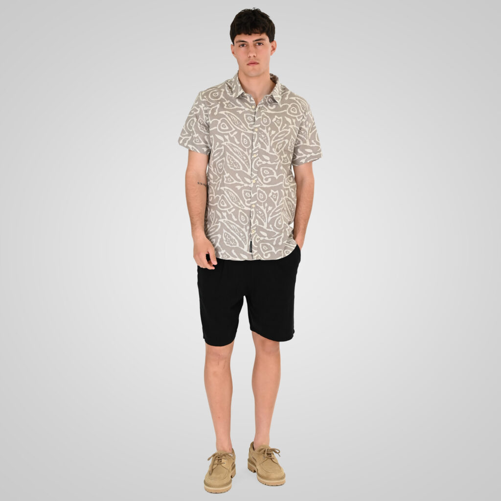 261RGS-5147 Shirts Linen Blend with Short Sleeves and Floral Print (AOP) Smoke