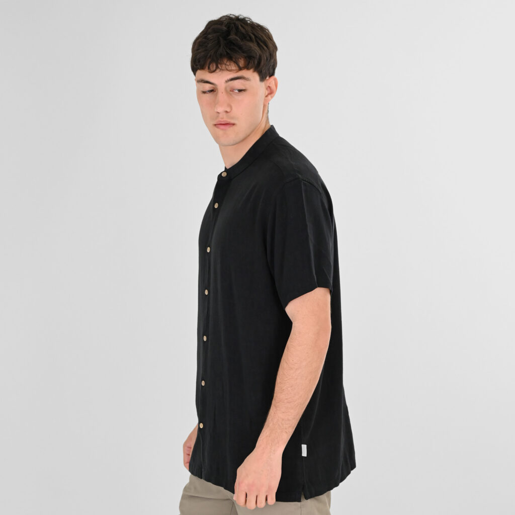 261RGS-5162 Shirts with Mao Collar and Short Sleeves (Relaxed Fit) Black