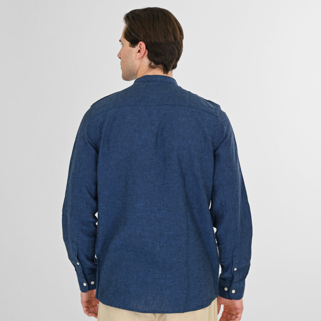 261RGS-5172/5172B Linen Shirts with Mao Collar and Long Sleeves Indigo Blue Melange (B)