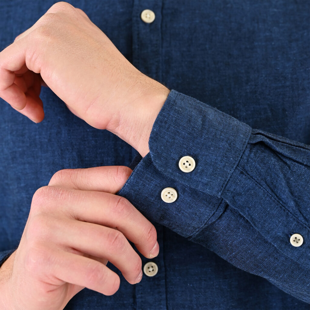 261RGS-5172/5172B Linen Shirts with Mao Collar and Long Sleeves Indigo Blue Melange (B)