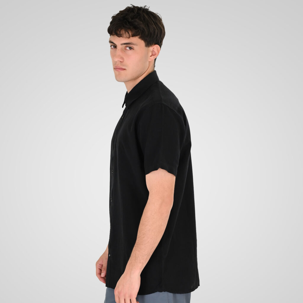 261RGS-5174 Linen Blend Shirts with Standard Collar and Short Sleeves Black
