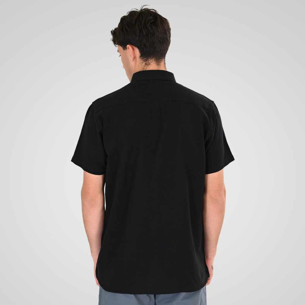 261RGS-5174 Linen Blend Shirts with Standard Collar and Short Sleeves Black
