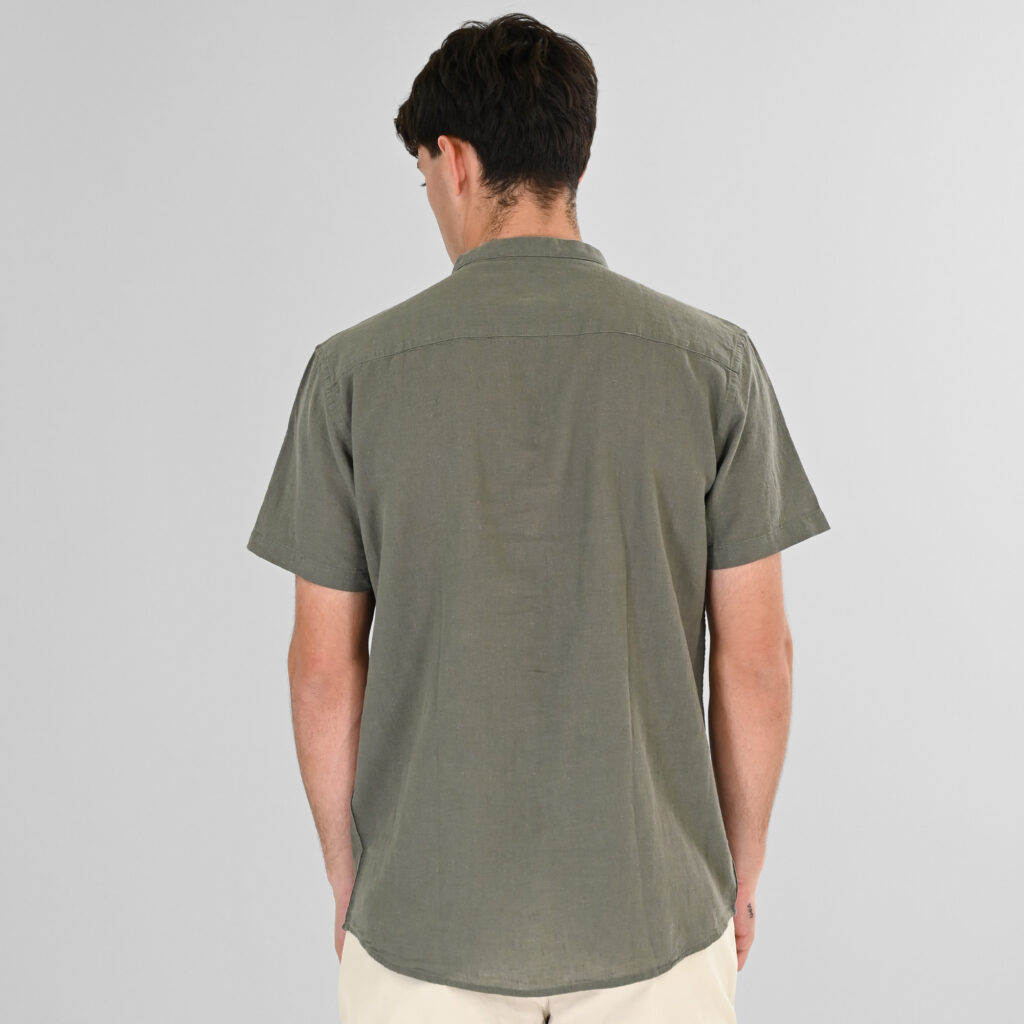 261RGS-5177/5177B Linen Blend Shirts with Mao Collar and Short Sleeves Olive