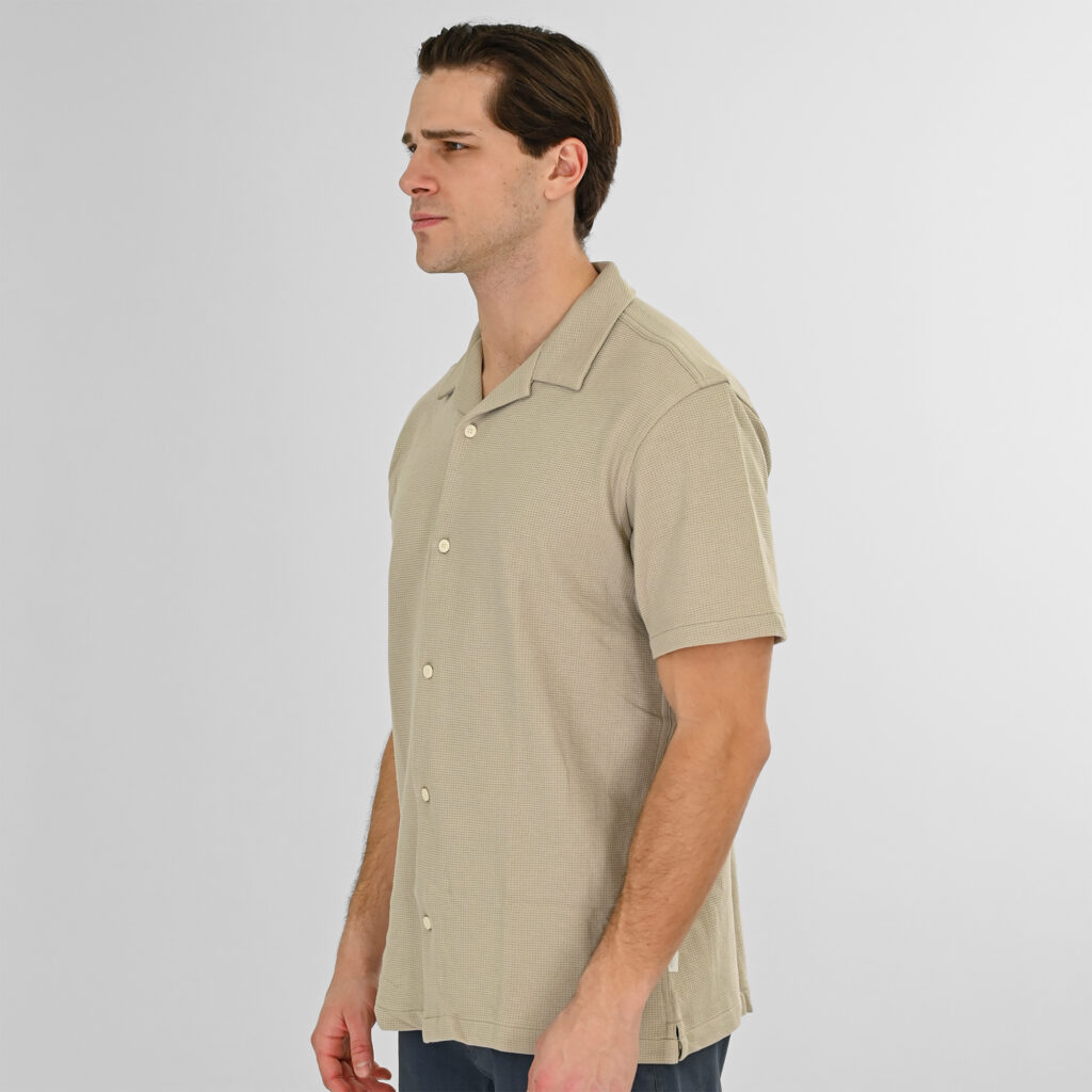 261RGS-5180 Shirts with Byron Collar, Short Sleeves in Special Comfort Fabric (Waffle Fabric) (Relaxed Fit) Stone Beige