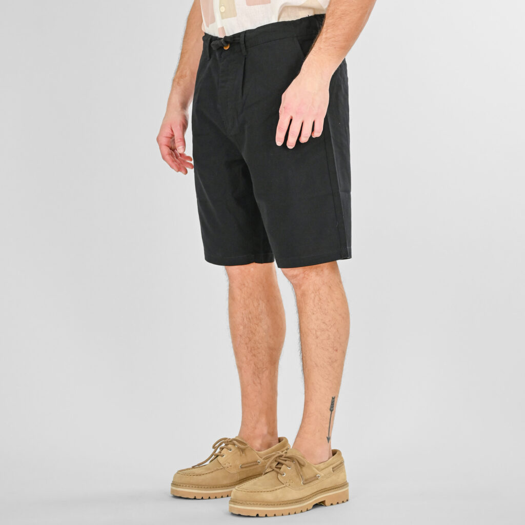261RMSHO-7046 Chinos Linen Blend Shorts with Elasticated Waistband Black