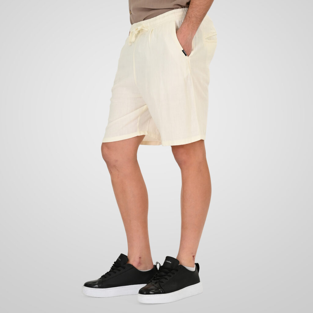 261RMSHO-7052 Linen Blend Shorts with Elastic Waistband Cotton White