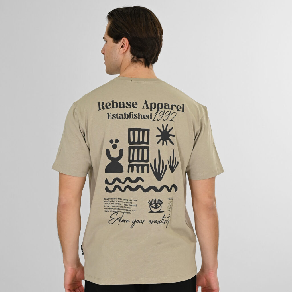 261RTS-9099 T-Shirts Front-Back Printed (Relaxed Fit) Stone Beige