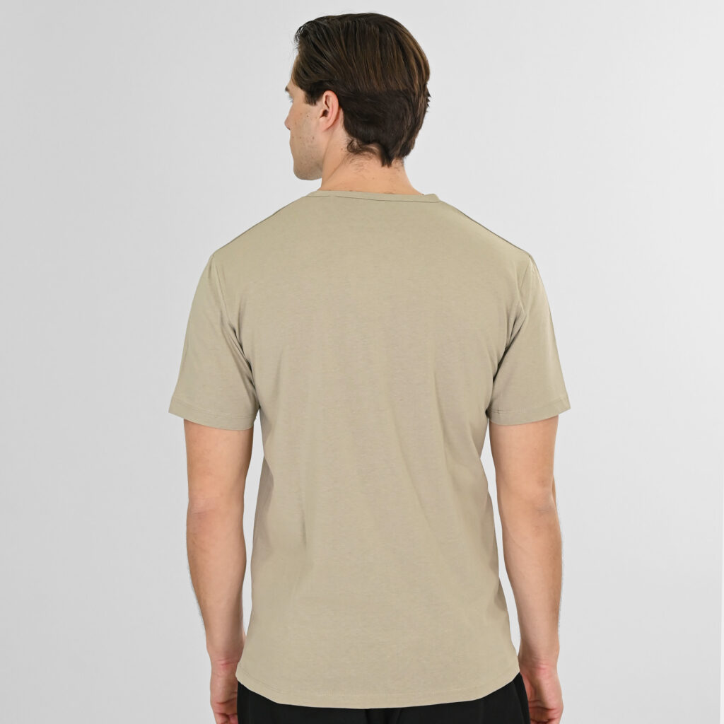 261RTS-9108 T-Shirts V-Neck With Buttons and Raw Edges at Neck and Cuffs Stone Beige