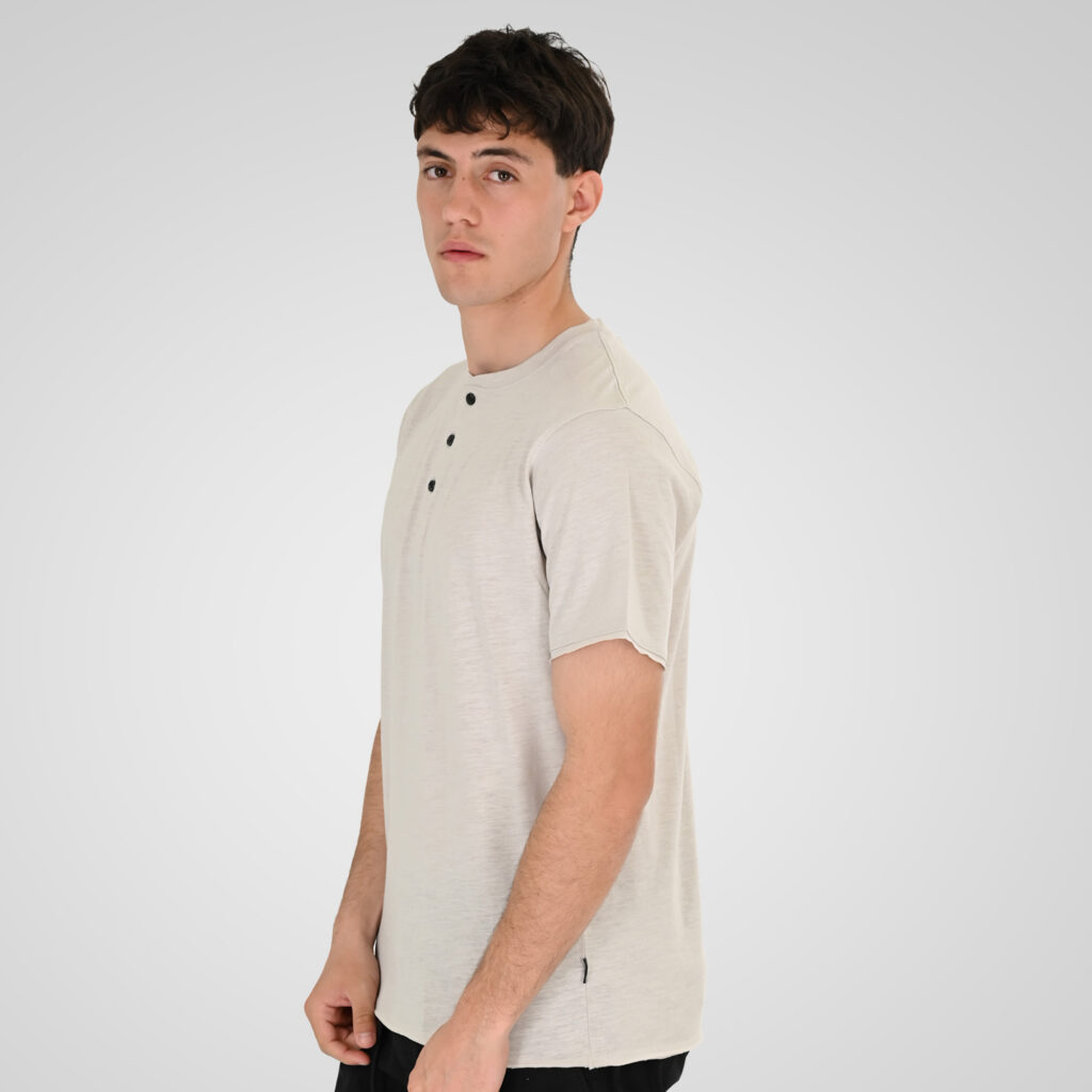 261RTS-9114 T-Shirts Henley with Raw Edges at Sleeves and Hem Ice