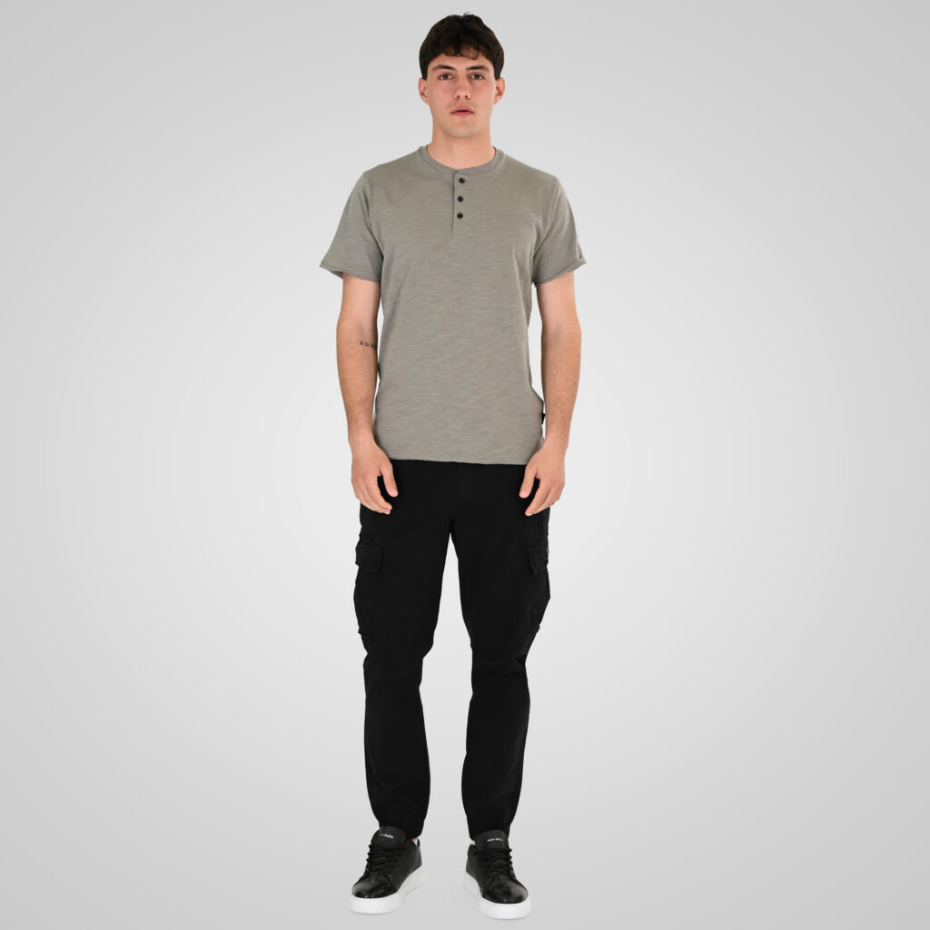 261RTS-9114 T-Shirts Henley with Raw Edges at Sleeves and Hem Stone