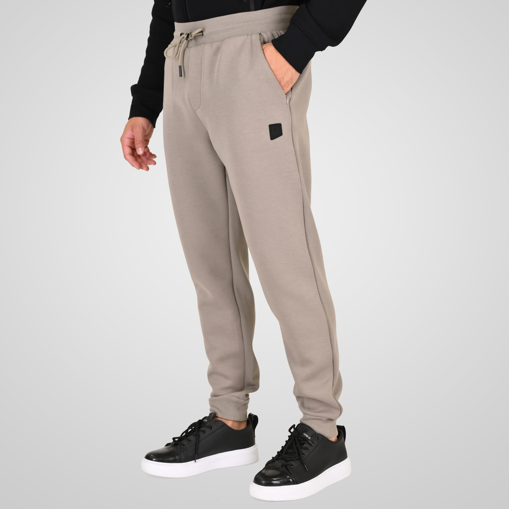 262RPAN-6050 JOGGER PANTS WITH ELASTIC WAISTBAND AND HEM (INTERLOCK) SMOKE BEIGE - Image 3