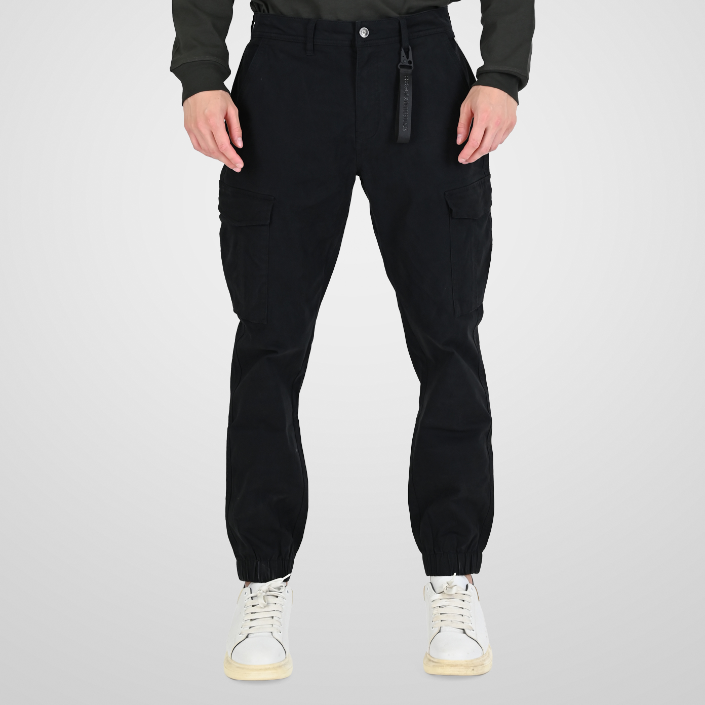 262RCCP-4110 CARGO PANTS WITH ELASTIC TAPE ON HEM BLACK - Image 1