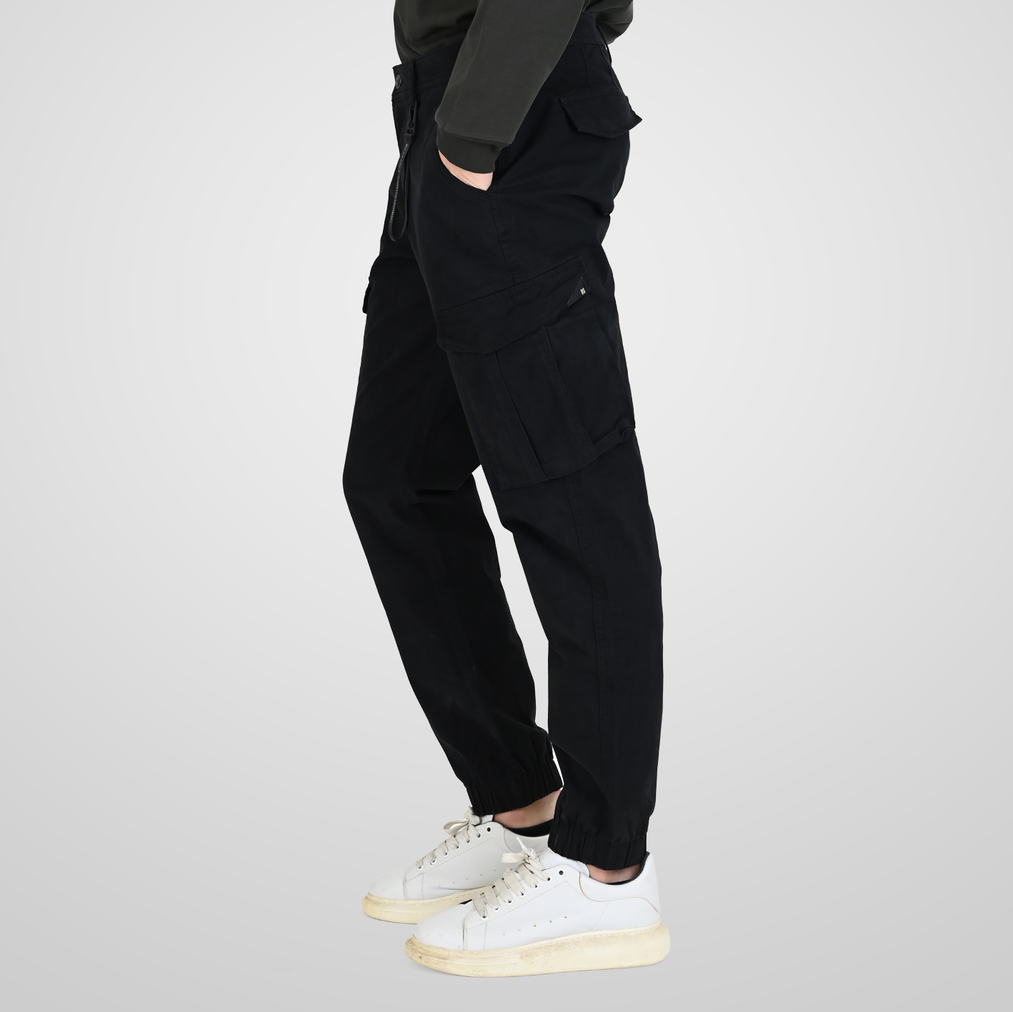 262RCCP-4110 CARGO PANTS WITH ELASTIC TAPE ON HEM BLACK - Image 3