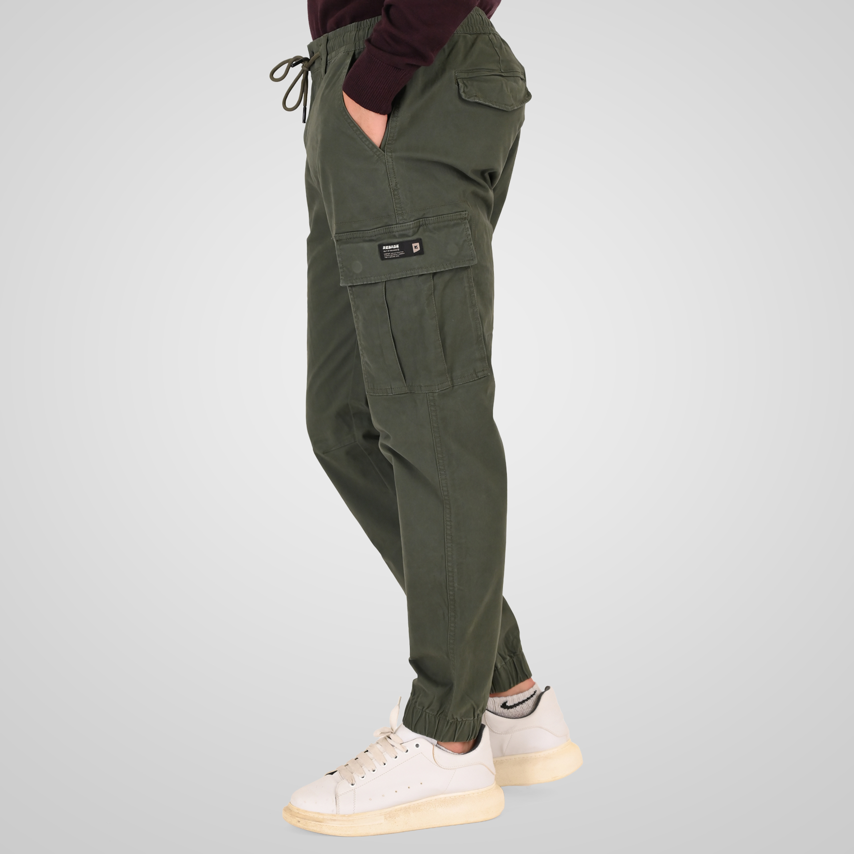 262RCCP-4139 CARGO PANTS WITH ELASTIC WAISTBAND AND HEM AUTUMN GREEN - Image 3