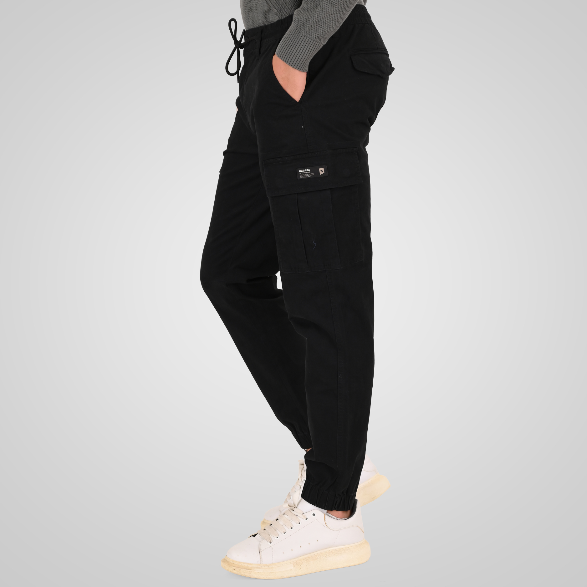 262RCCP-4139 CARGO PANTS WITH ELASTIC WAISTBAND AND HEM BLACK - Image 3