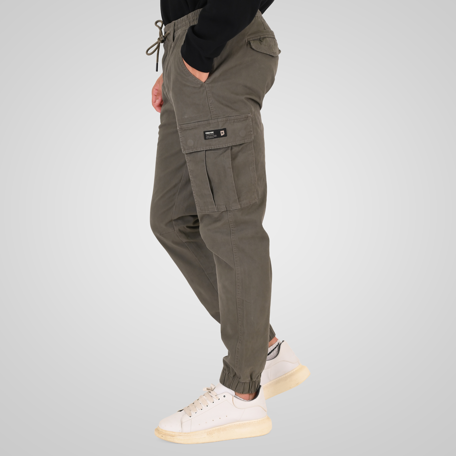 262RCCP-4139 CARGO PANTS WITH ELASTIC WAISTBAND AND HEM OLIVE - Image 3