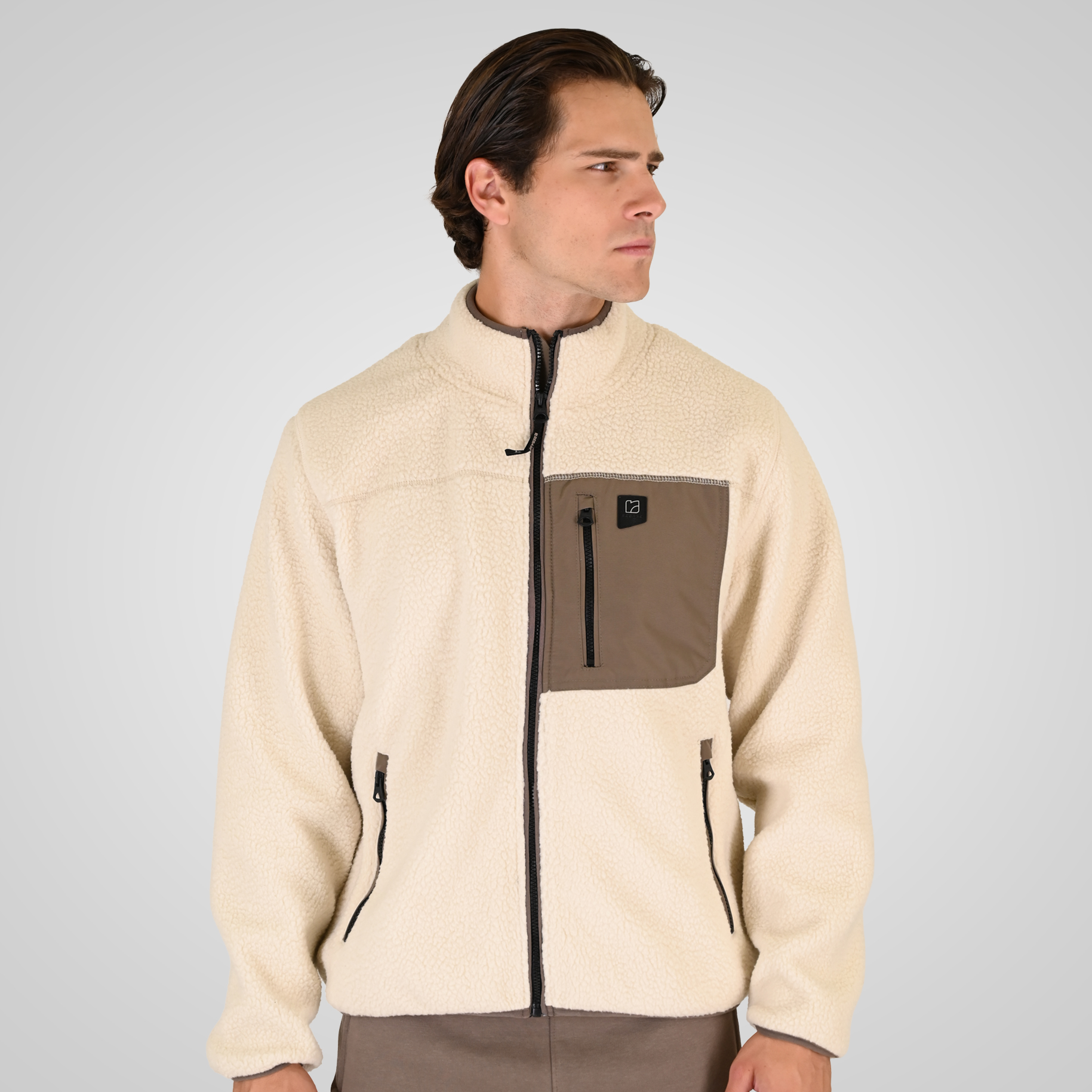 262RFT-7080 SHERPA FULL ZIP WITH PATCH CHEST POCKET OFF WHITE - Image 1