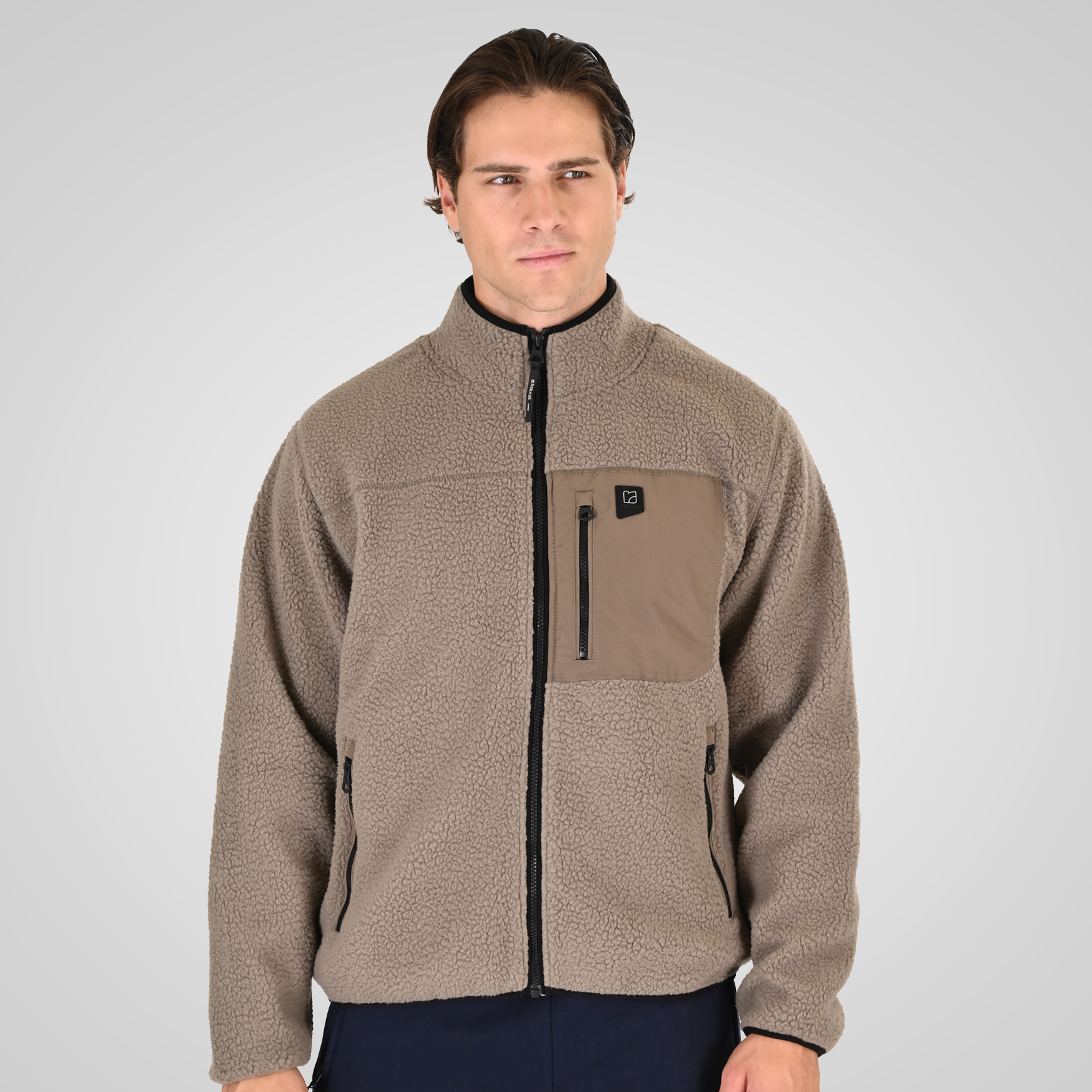 262RFT-7080 SHERPA FULL ZIP WITH PATCH CHEST POCKET TAUPE - Image 1