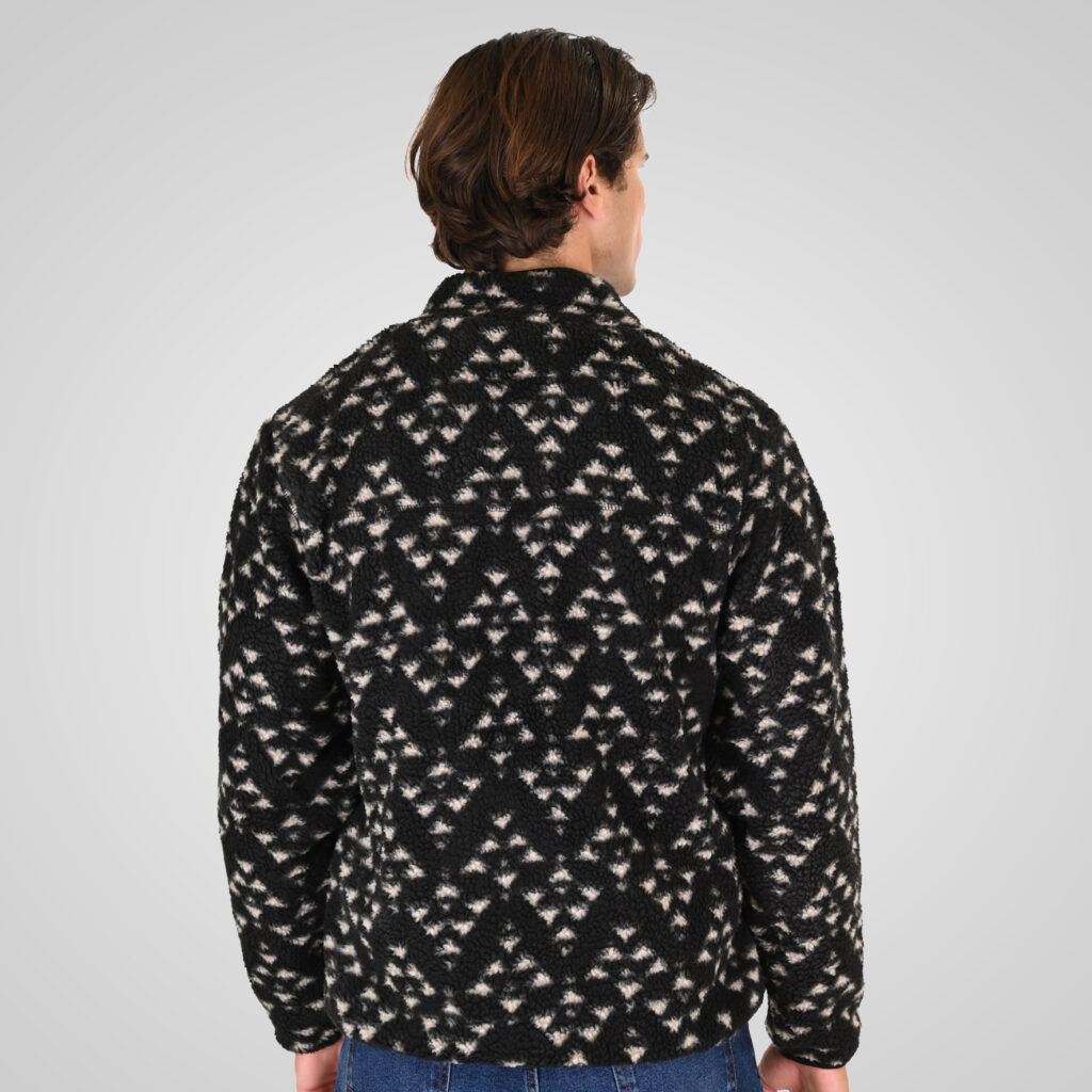 262RFT-7090 SHERPA FLEECE TOP FULL ZIP WITH ALL OVER PRINT AND POCKETS BLACK