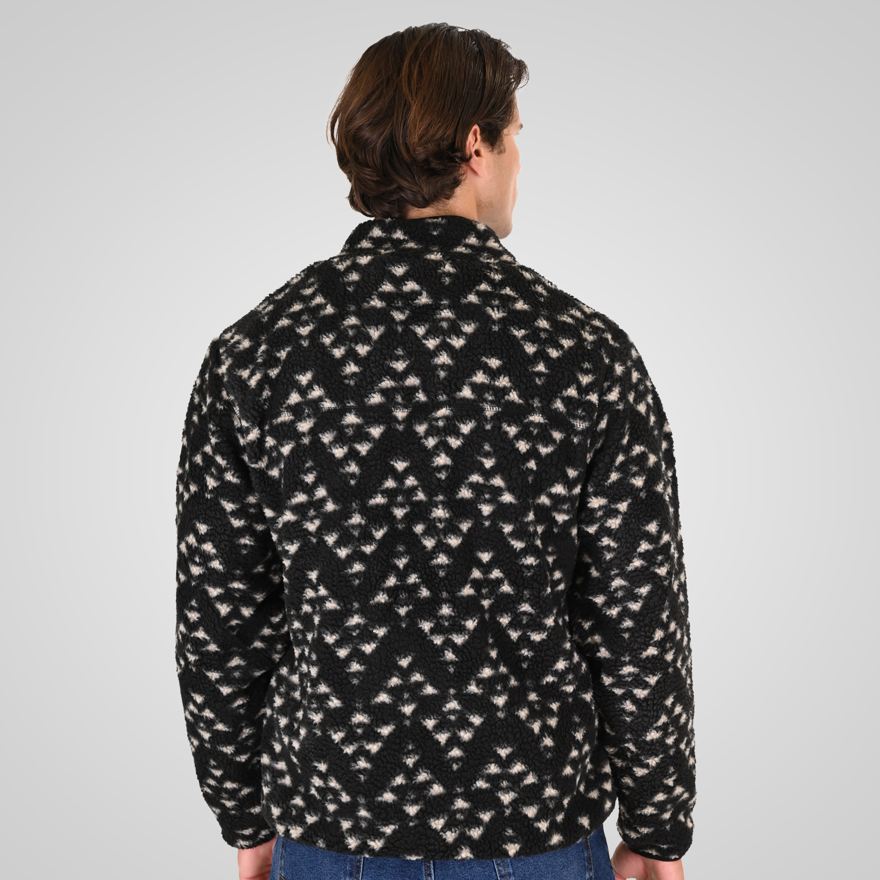262RFT-7090 SHERPA FLEECE TOP FULL ZIP WITH ALL OVER PRINT AND POCKETS BLACK - Image 4