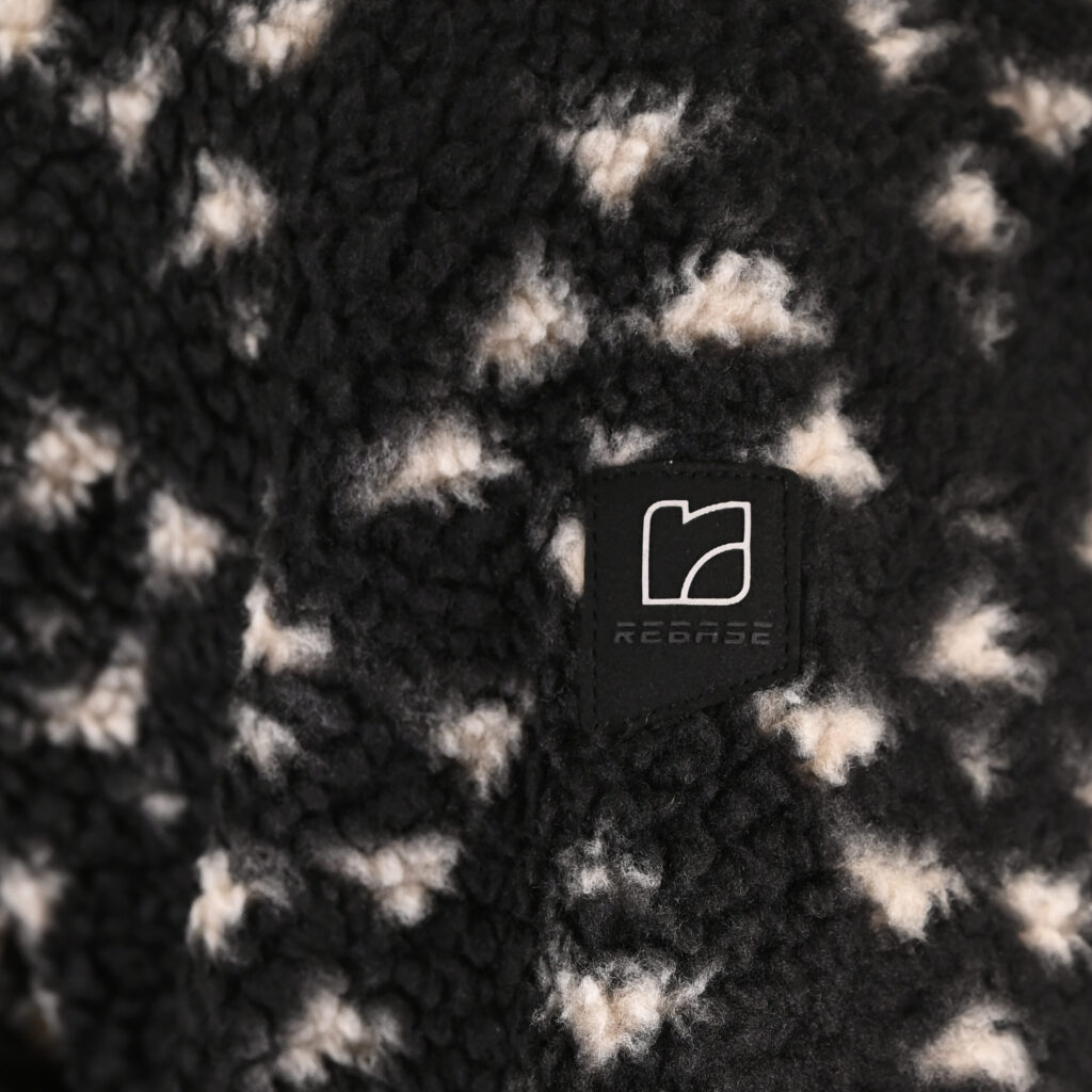 262RFT-7090 SHERPA FLEECE TOP FULL ZIP WITH ALL OVER PRINT AND POCKETS BLACK