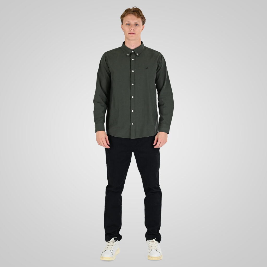262RGS-5205 OXFORD SHIRTS WITH DENSE EMBROIDERY DK KHAKI MELANGE