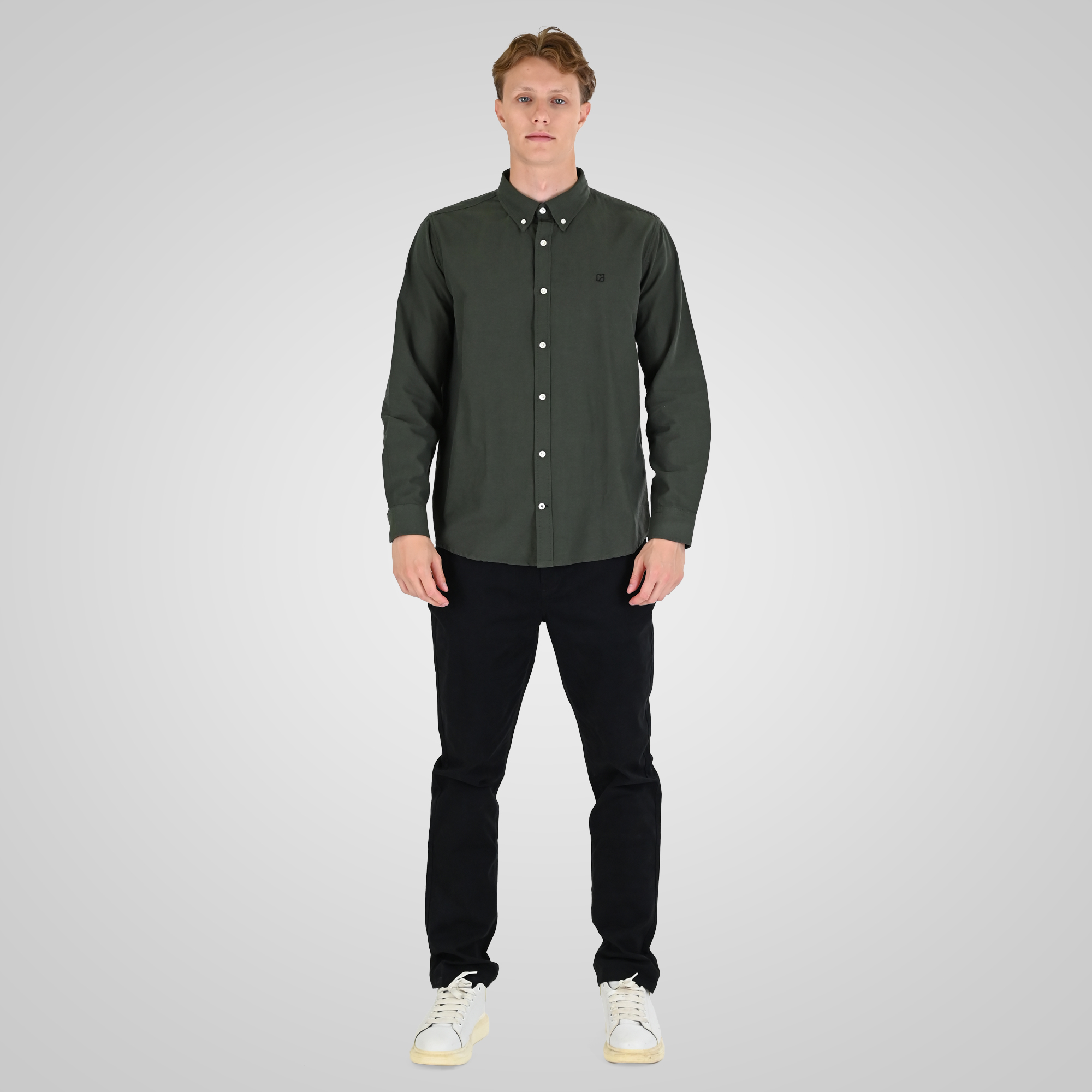 262RGS-5205 OXFORD SHIRTS WITH DENSE EMBROIDERY DK KHAKI MELANGE - Image 2