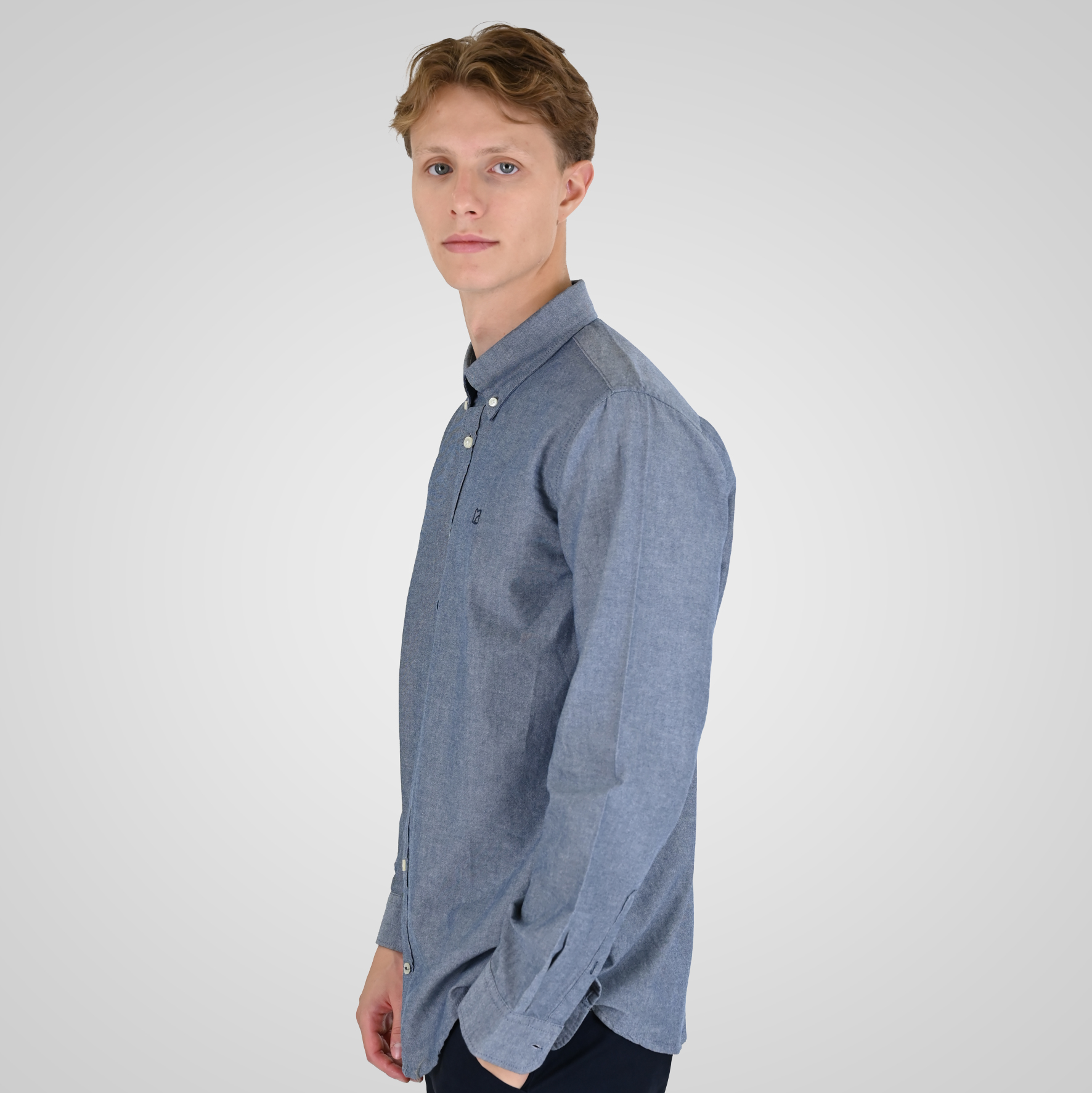 262RGS-5205 OXFORD SHIRTS WITH DENSE EMBROIDERY OXFORD BLUE MELANGE - Image 3