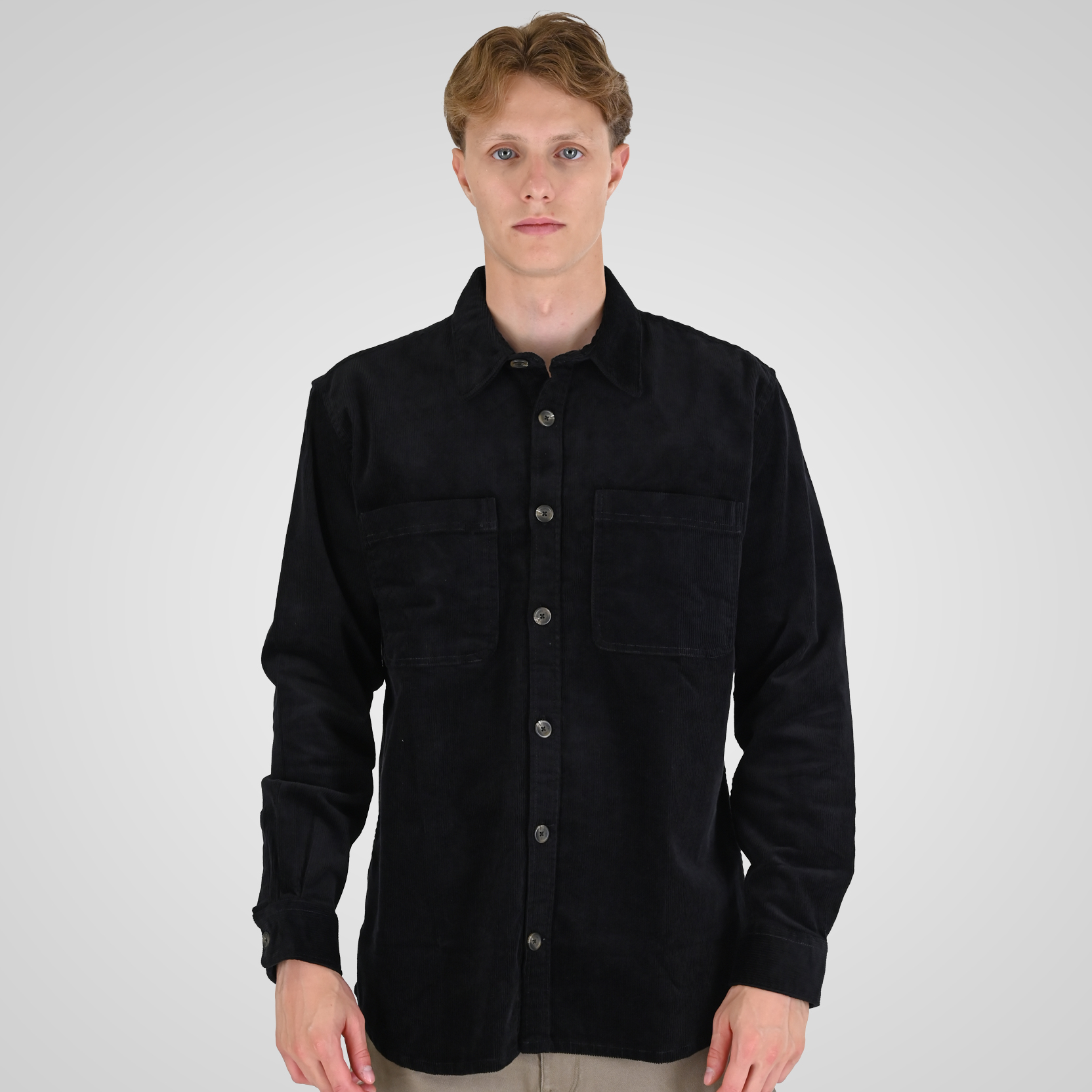 262RGS-5208 SHIRTS WITH CHEST POCKETS (HEAVY CORDUROY) (RELAXED FIT) BLACK - Image 1