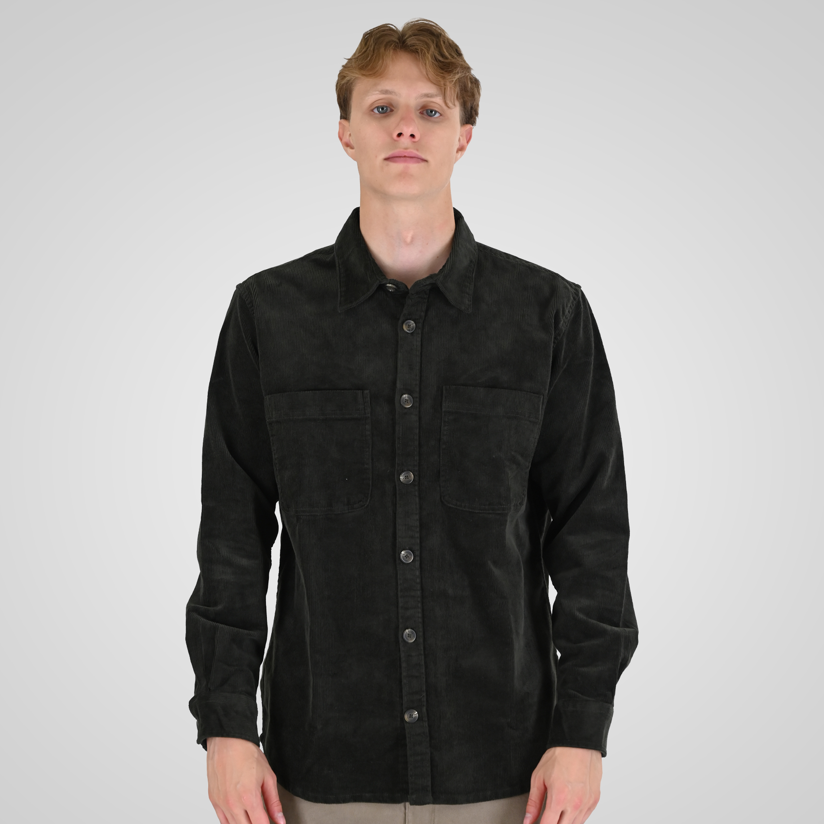 262RGS-5208 SHIRTS WITH CHEST POCKETS (HEAVY CORDUROY) (RELAXED FIT) DK OLIVE - Image 1