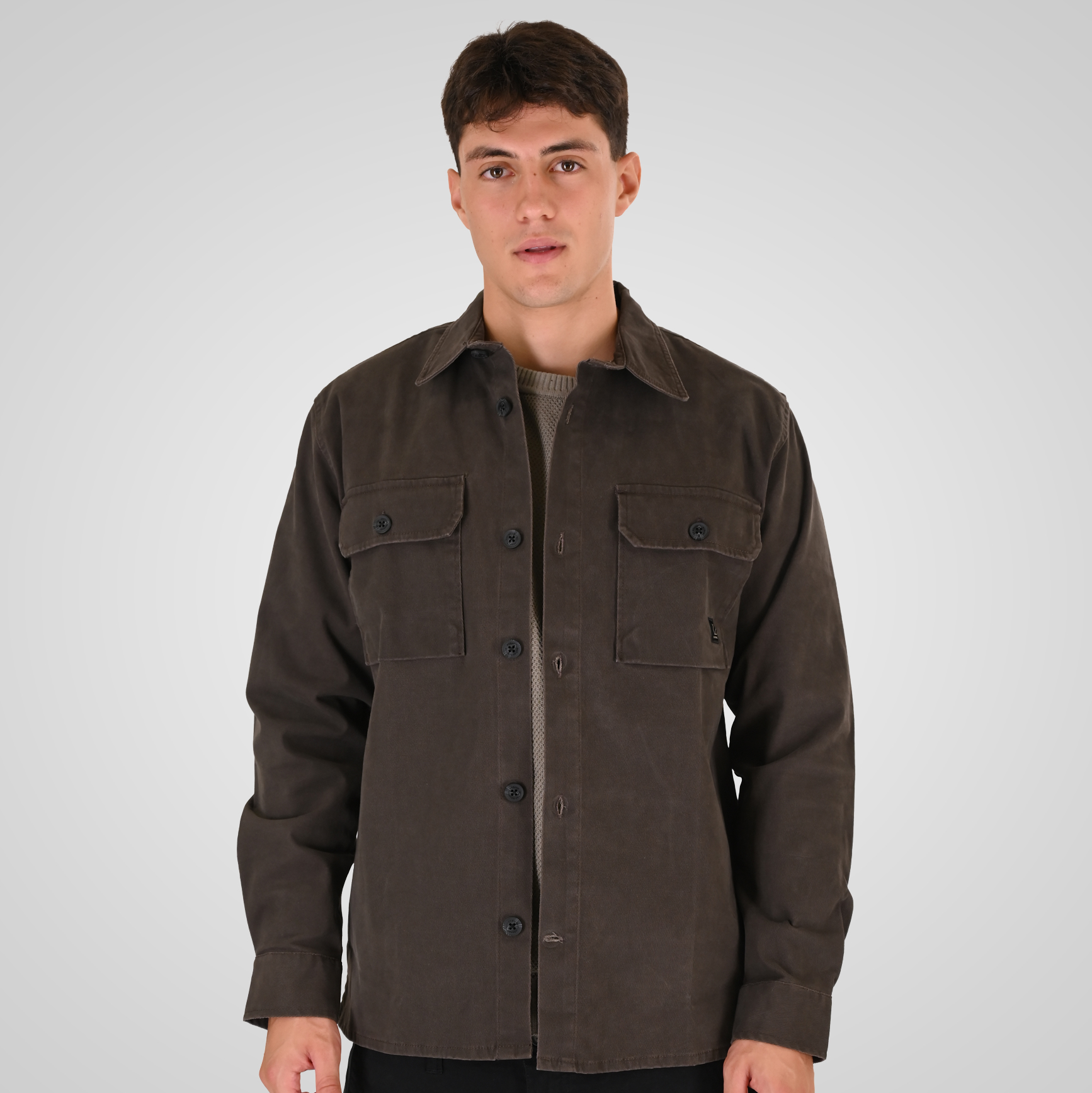 262RGS-5210 OVERSHIRTS (RELAXED FIT) (TWILL FABRIC) SHADOW GREY - Image 1