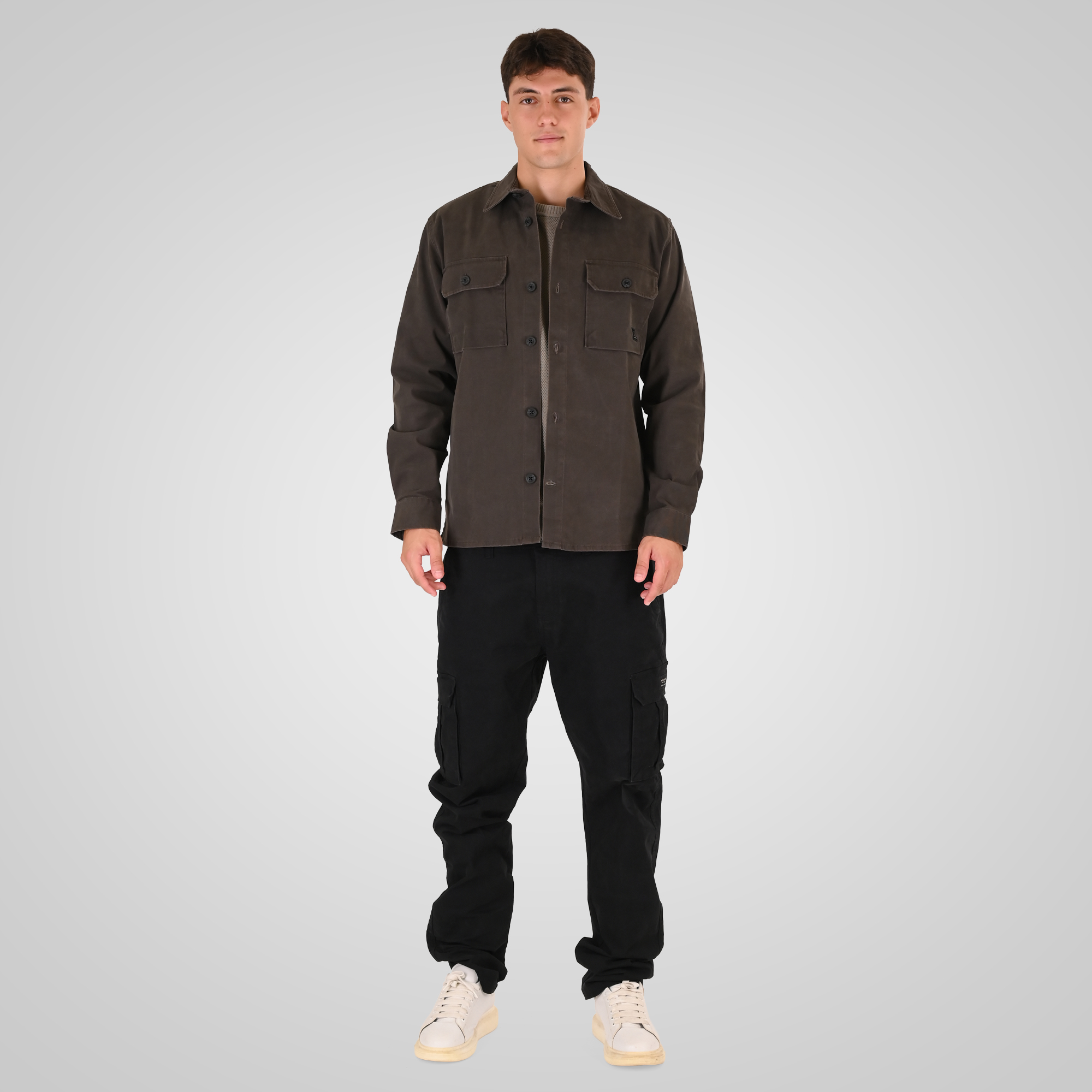 262RGS-5210 OVERSHIRTS (RELAXED FIT) (TWILL FABRIC) SHADOW GREY - Image 2