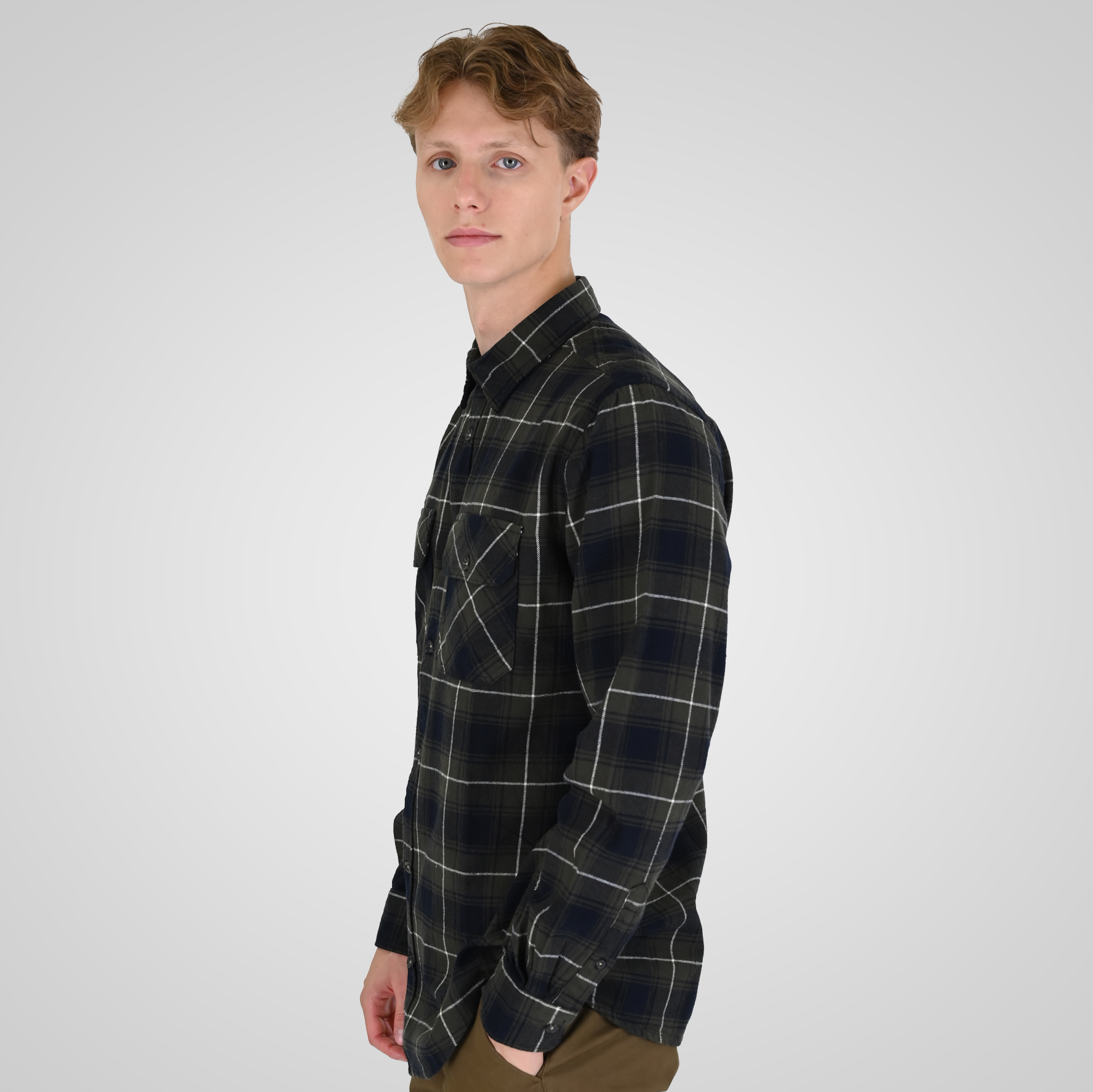 262RGS-5211 SHIRTS FLANNEL CC2 OLIVE-BLUE - Image 3