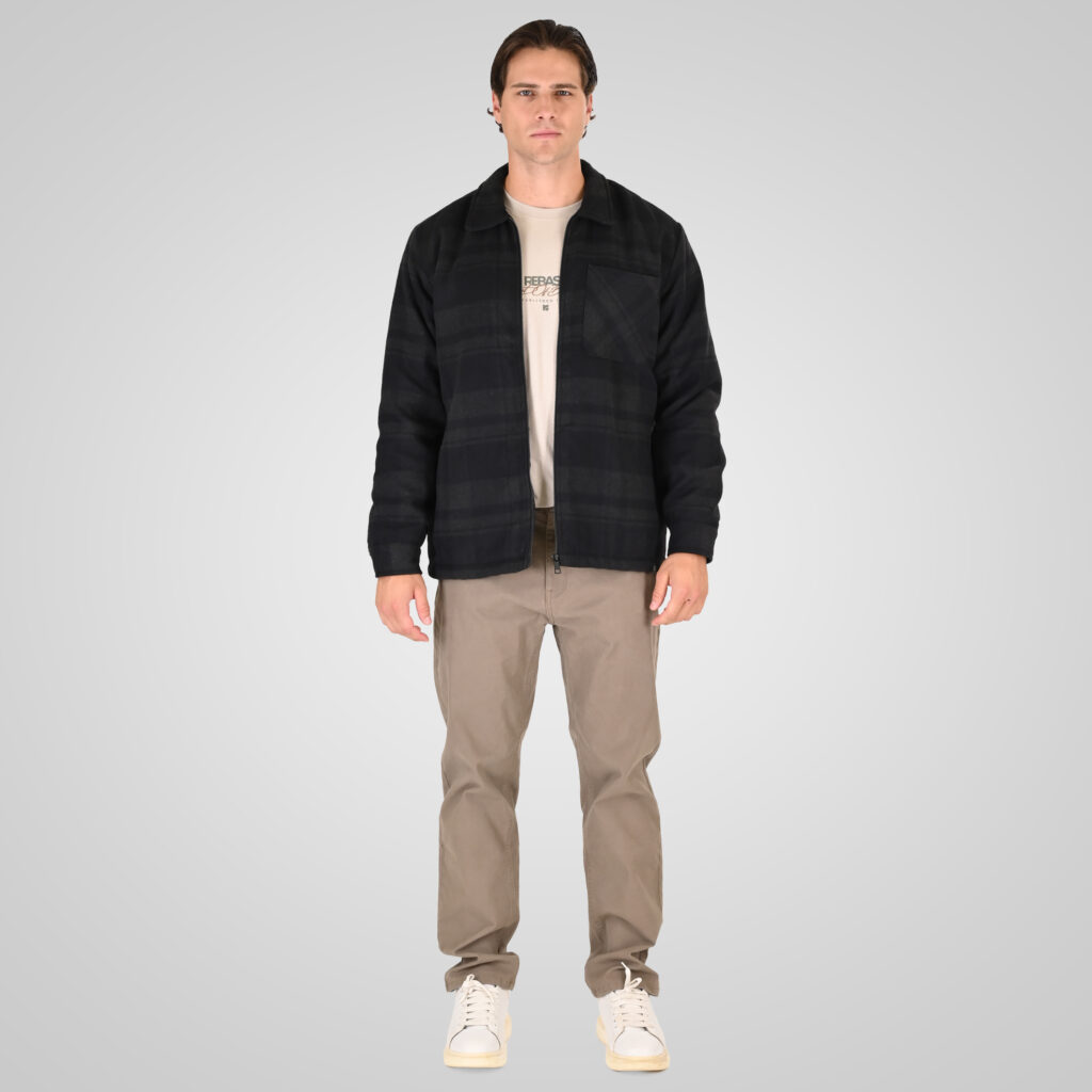 262RGS-5212 OVERSHIRTS WITH ZIPPER AND LIGHT PADDING (HEAVY FLANNEL) CC8 BLACK-ANTHRACITE