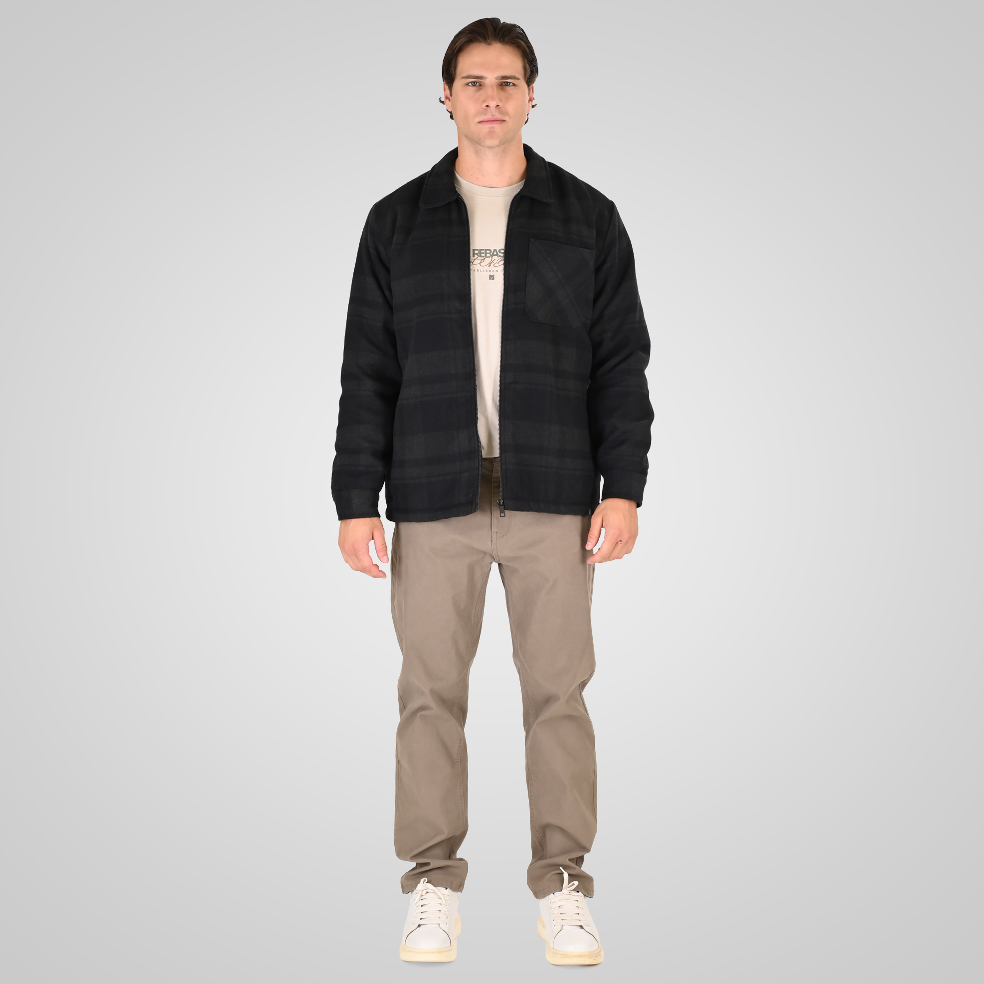 262RGS-5212 OVERSHIRTS WITH ZIPPER AND LIGHT PADDING (HEAVY FLANNEL) CC8 BLACK-ANTHRACITE - Image 2
