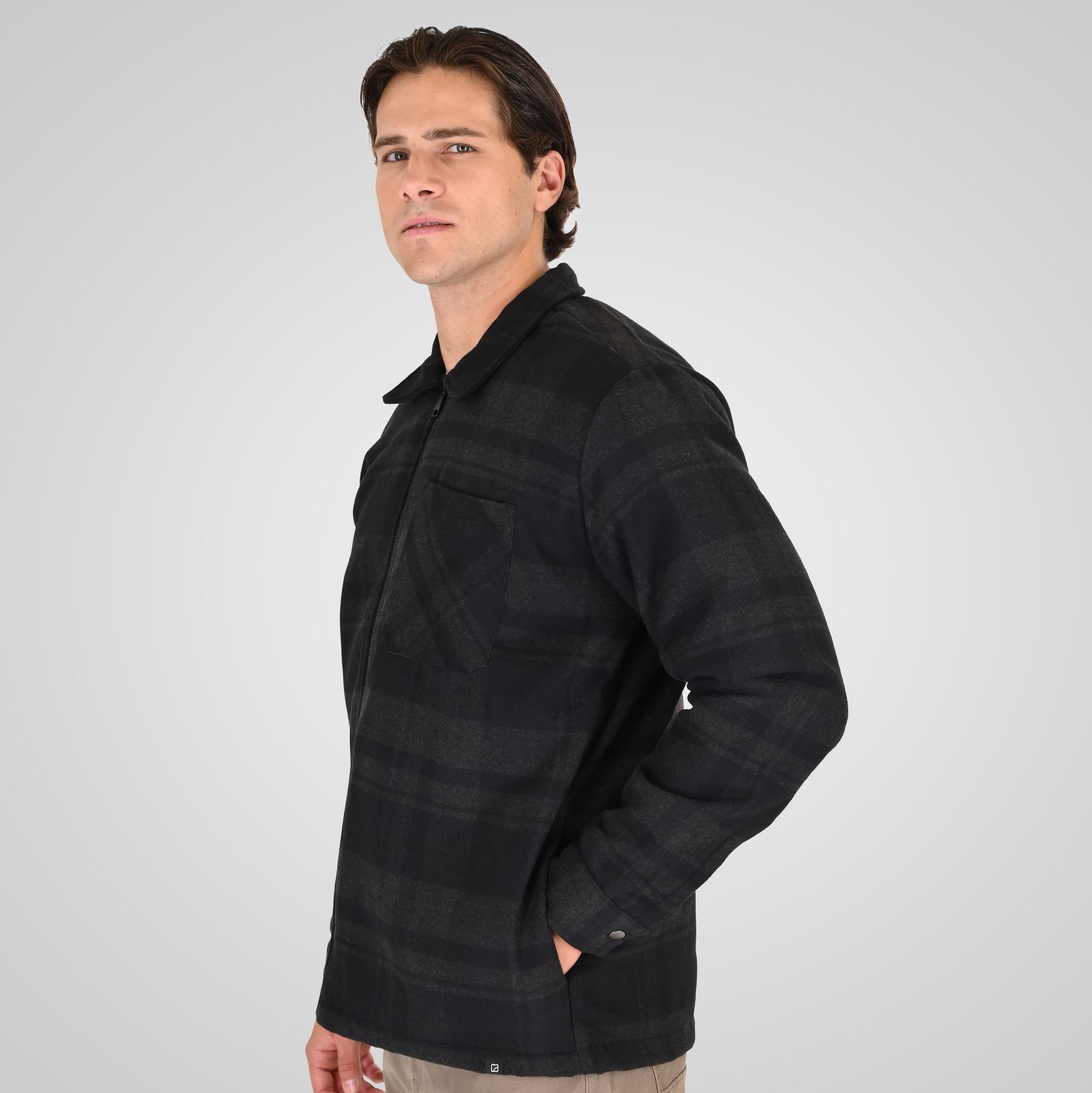 262RGS-5212 OVERSHIRTS WITH ZIPPER AND LIGHT PADDING (HEAVY FLANNEL) CC8 BLACK-ANTHRACITE - Image 3