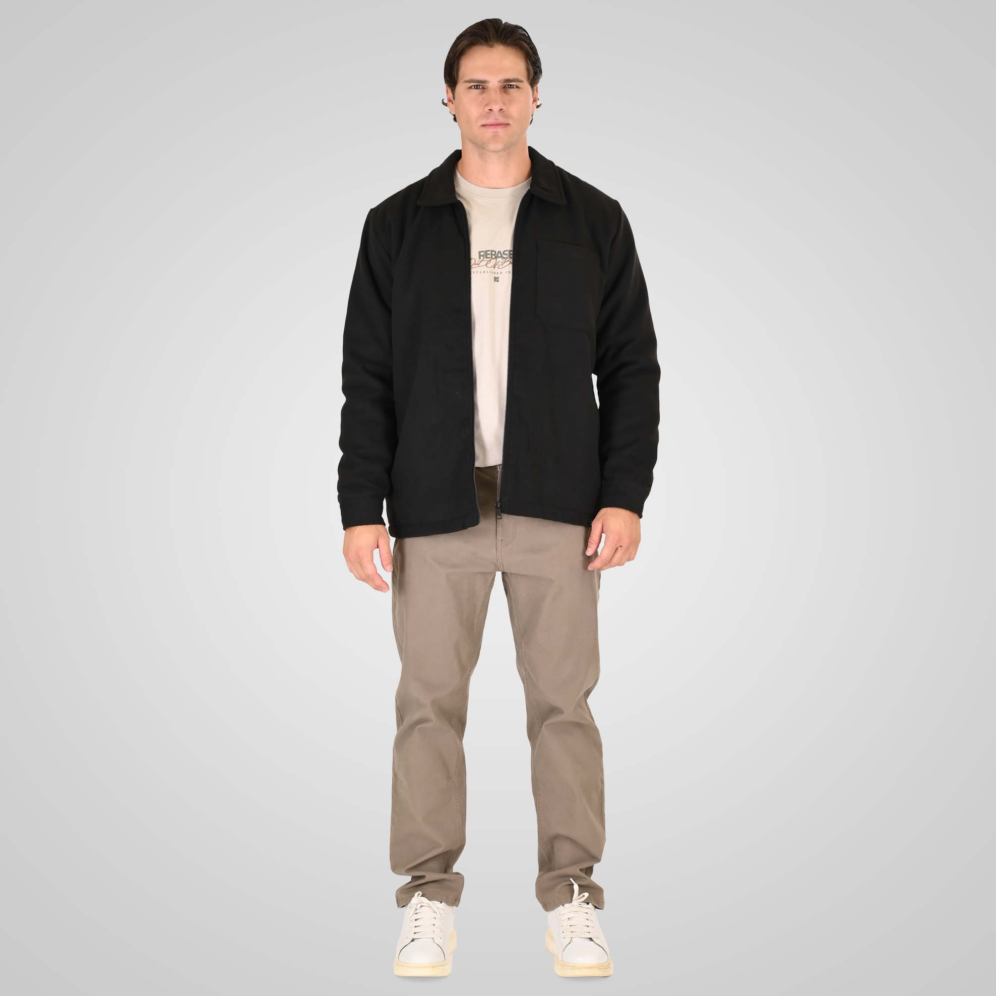 262RGS-5212 OVERSHIRTS WITH ZIPPER AND LIGHT PADDING (HEAVY FLANNEL) BLACK - Image 2