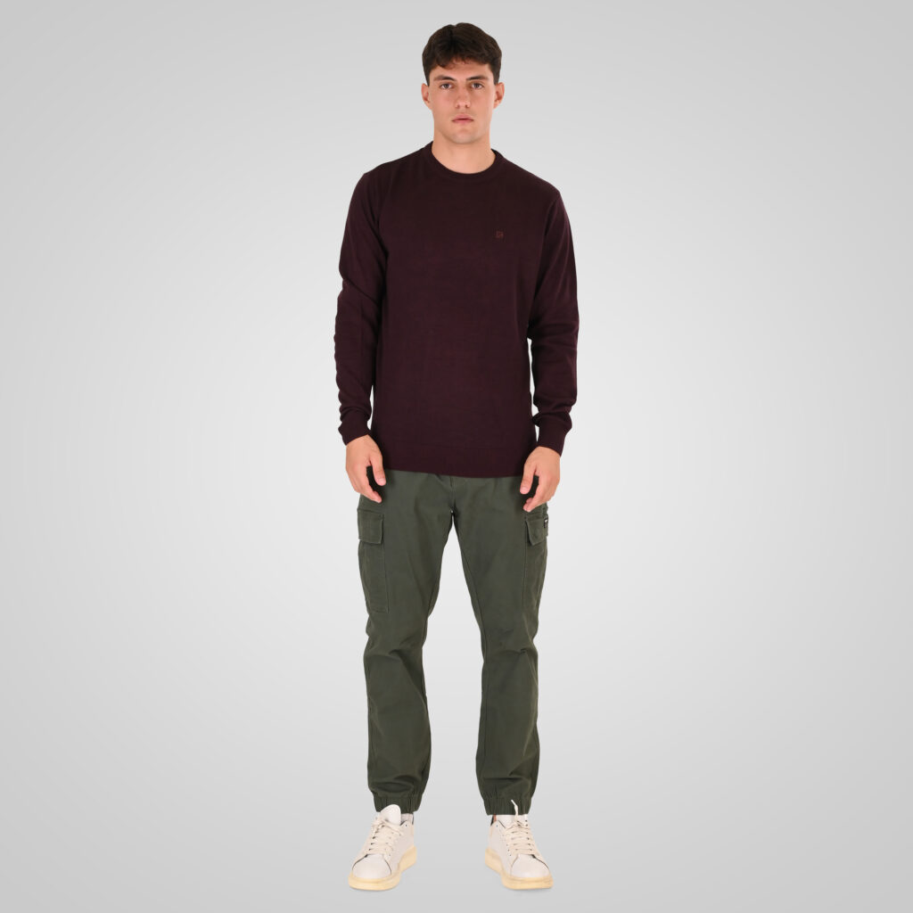 262RKNIT-8050 KNITS CREWNECK WITH DENSE EMBROIDERY BORDEAUX MELANGE