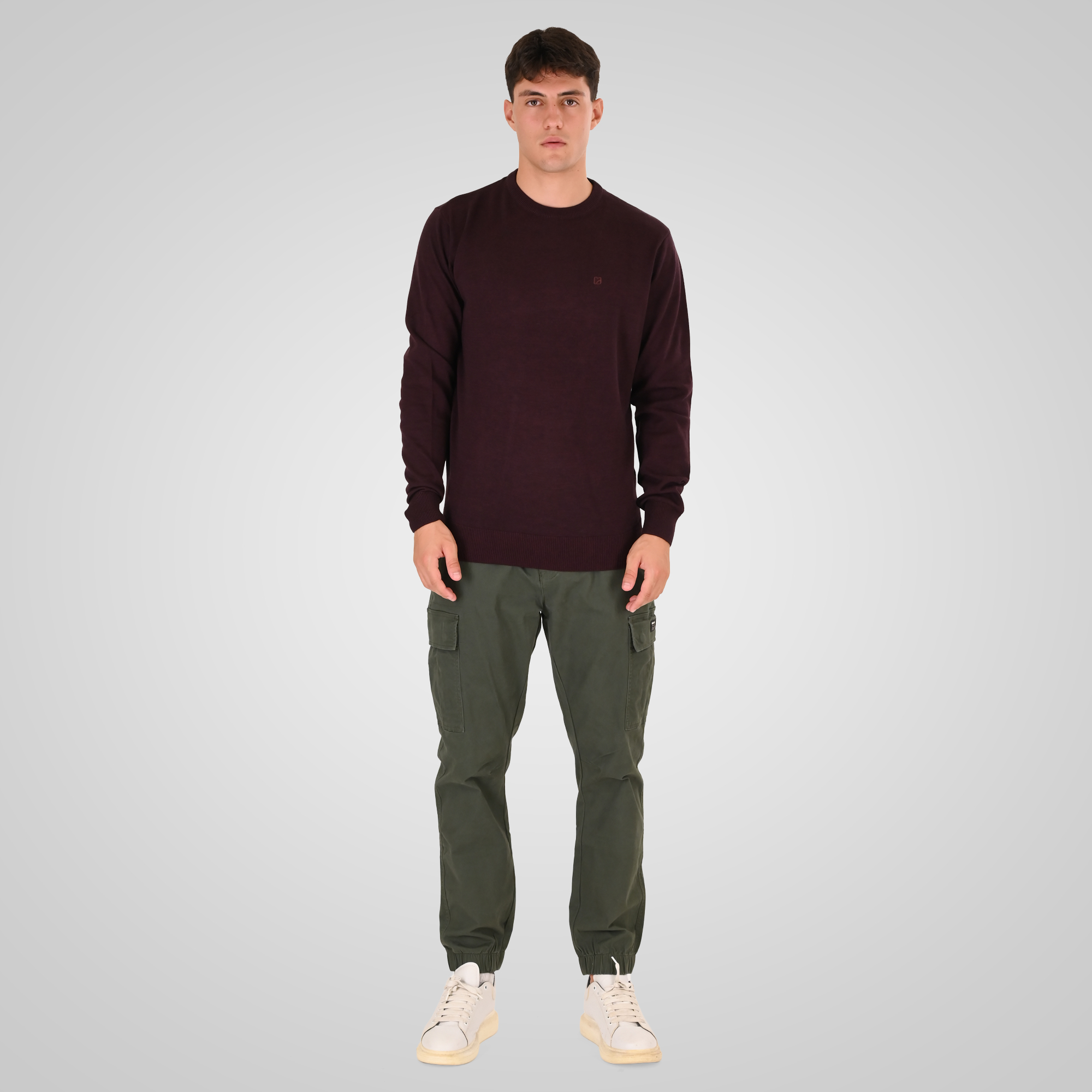 262RKNIT-8050 KNITS CREWNECK WITH DENSE EMBROIDERY BORDEAUX MELANGE - Image 2
