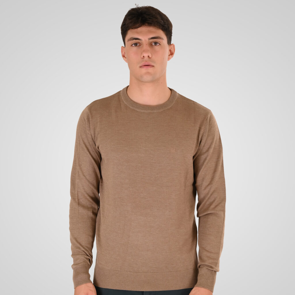 262RKNIT-8050 KNITS CREWNECK WITH DENSE EMBROIDERY CIGAR MELANGE