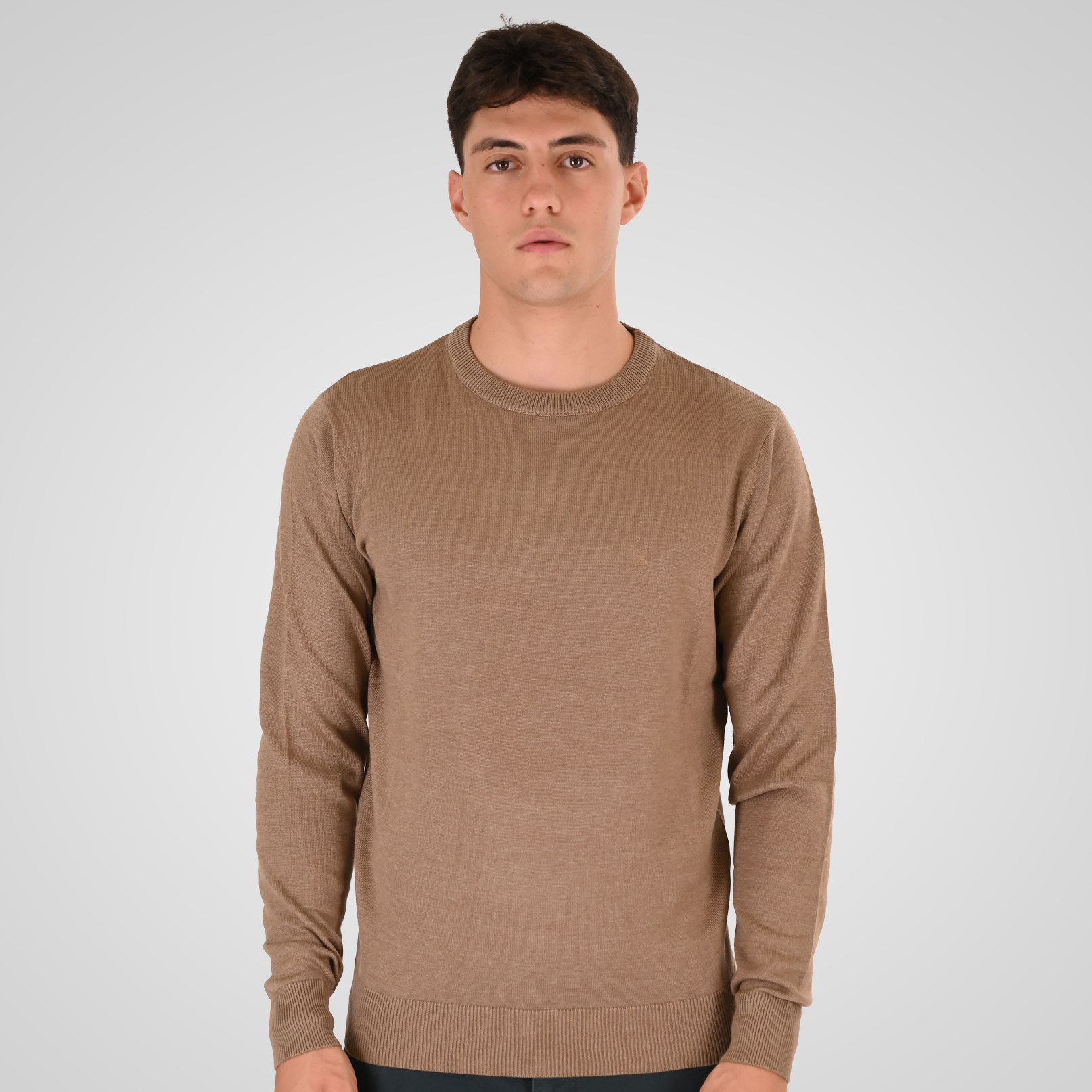262RKNIT-8050 KNITS CREWNECK WITH DENSE EMBROIDERY CIGAR MELANGE - Image 1