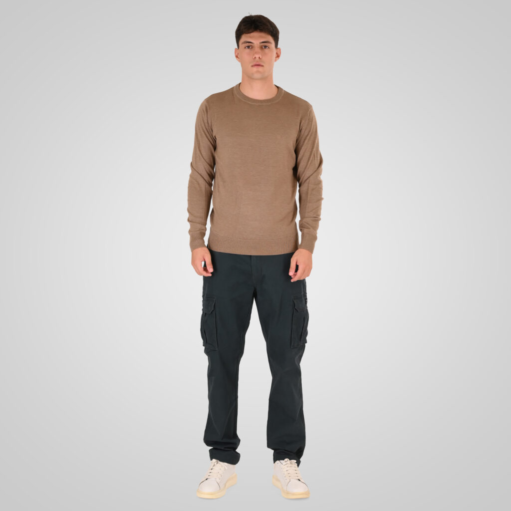 262RKNIT-8050 KNITS CREWNECK WITH DENSE EMBROIDERY CIGAR MELANGE