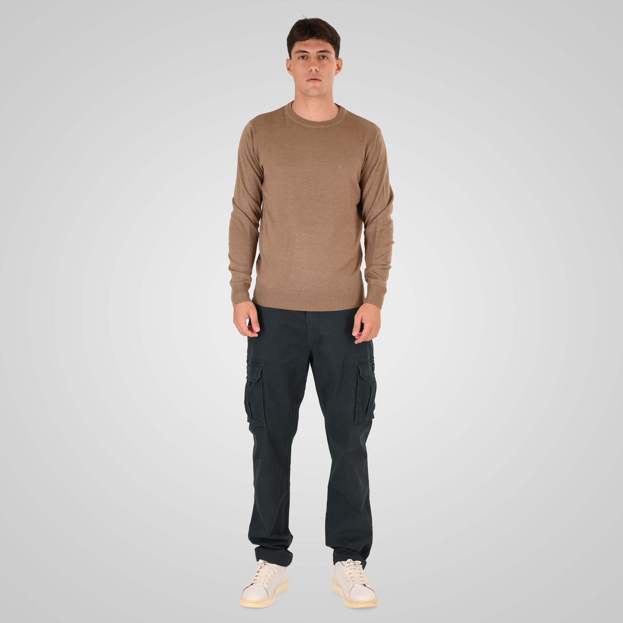 262RKNIT-8050 KNITS CREWNECK WITH DENSE EMBROIDERY CIGAR MELANGE - Image 2