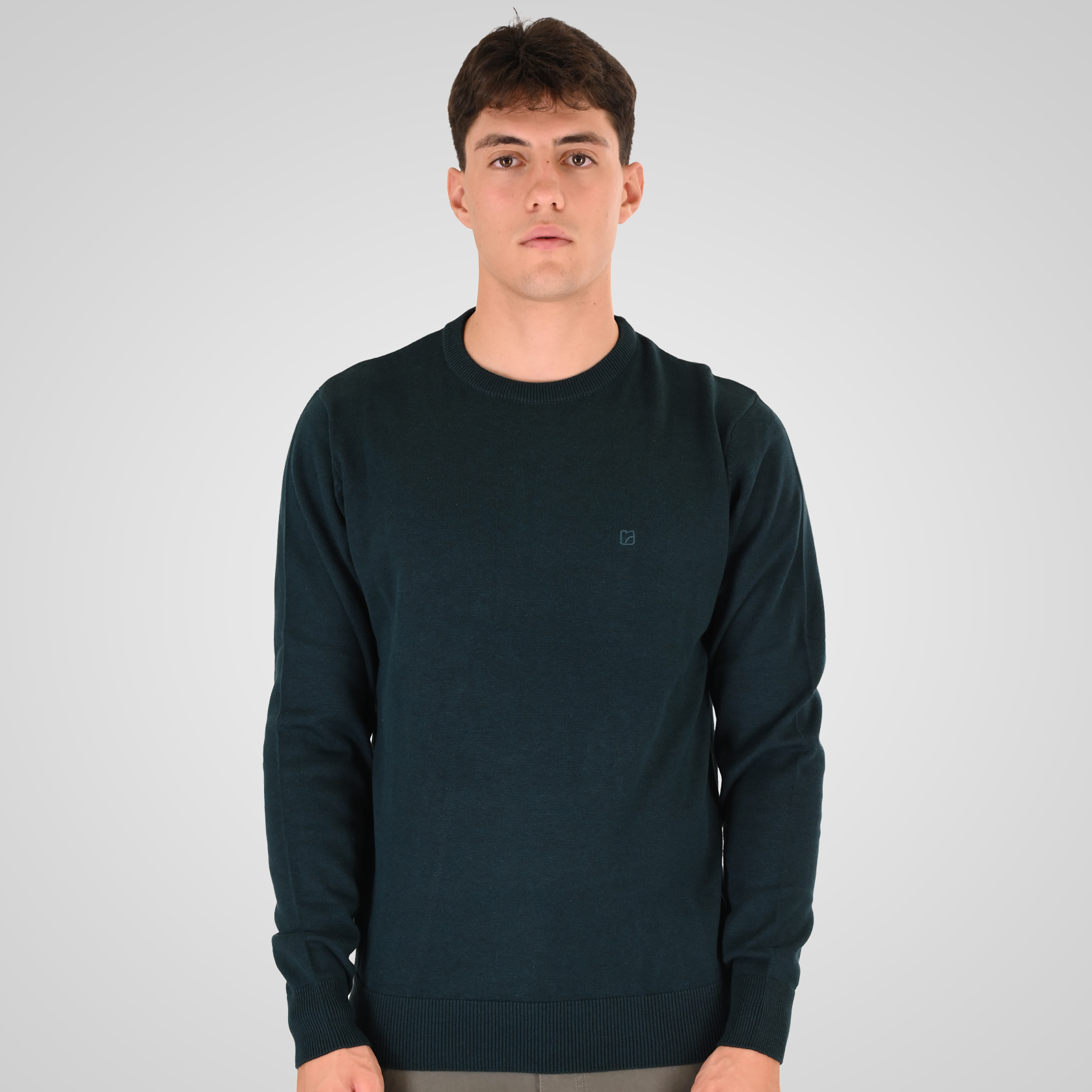 262RKNIT-8050 KNITS CREWNECK WITH DENSE EMBROIDERY DK TEAL MELANGE - Image 1
